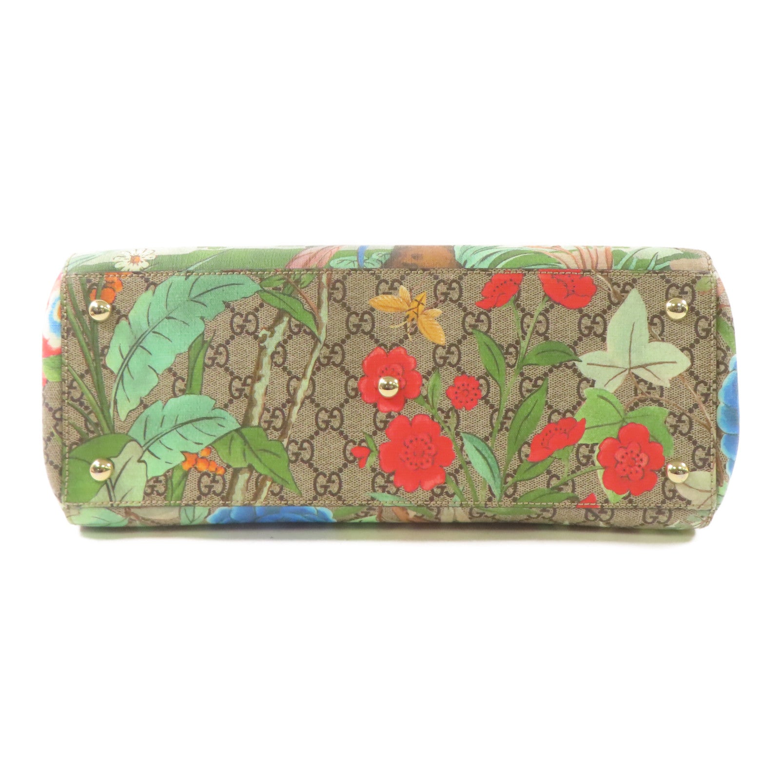 GUCCI 塗層帆布/皮革Bamboo Shopper金扣手挽肩背兩用袋棕色/紅色