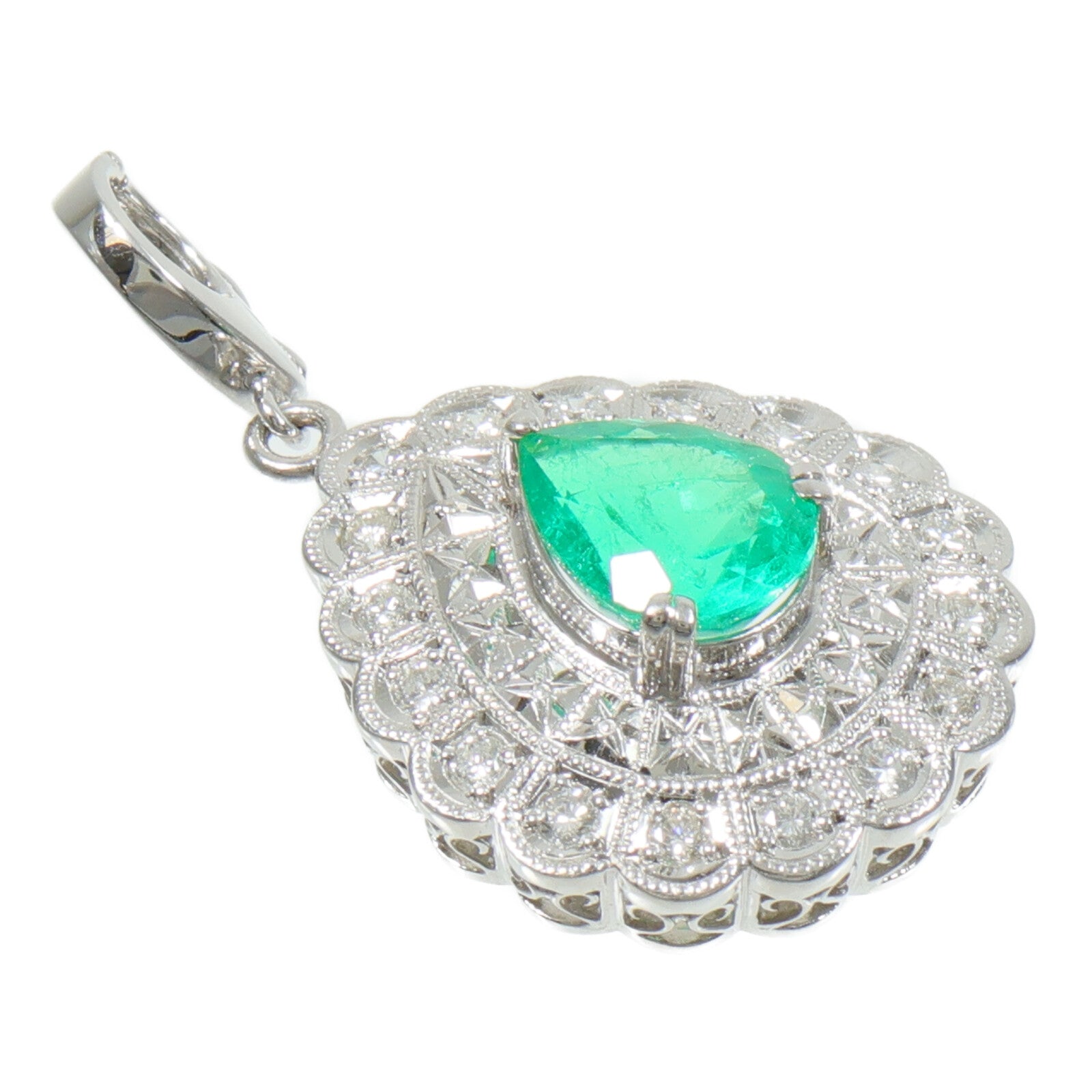 JEWELRY PT900鉑金Emerald Diamond Pendant綠寶石/鑽石吊墜