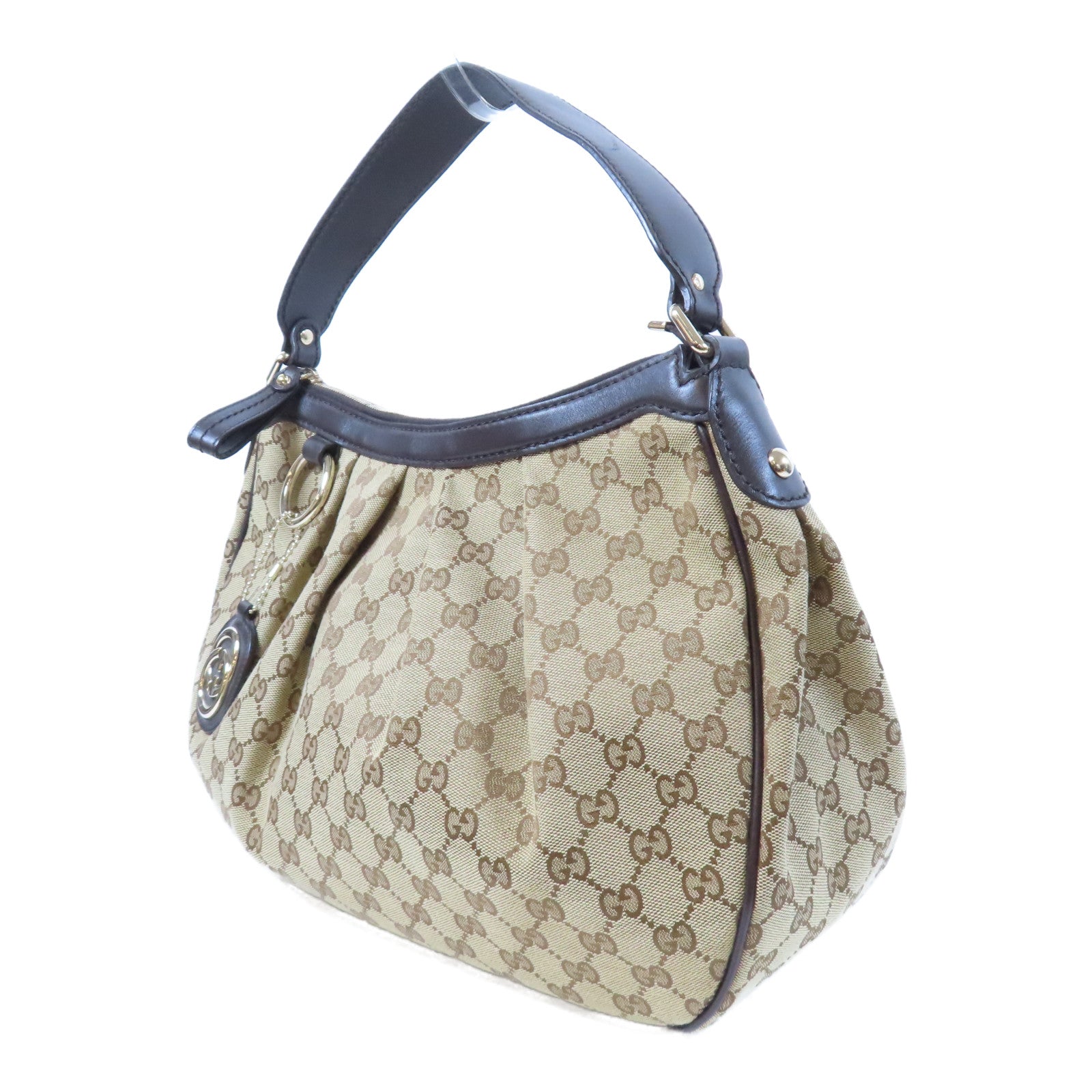 GUCCI 帆布Sukey金扣肩背袋啡色