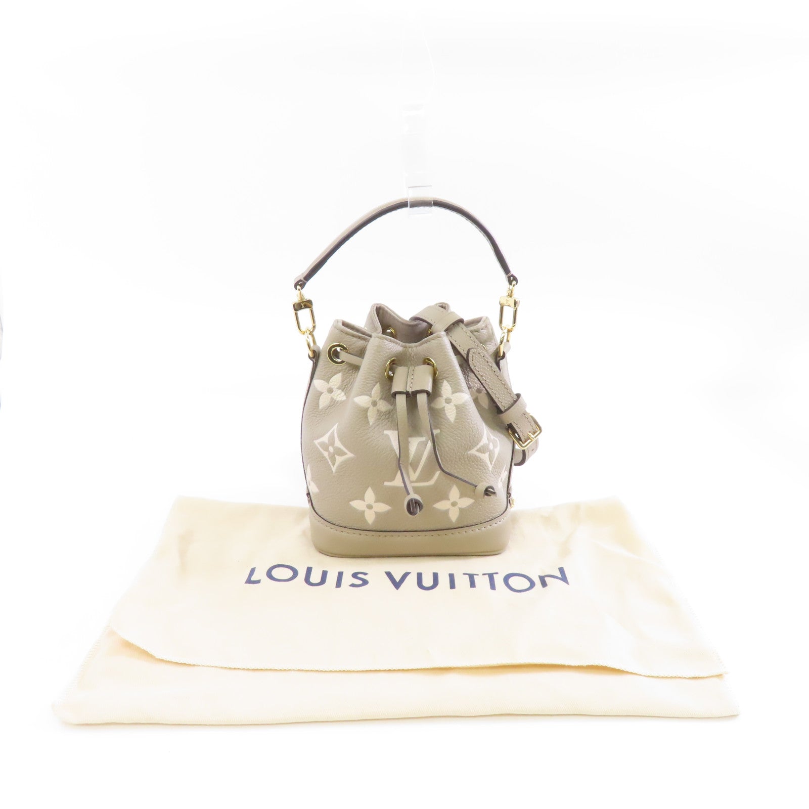 LOUIS VUITTON Monogram Empreinte Nano Noe金扣手挽肩背兩用袋米色