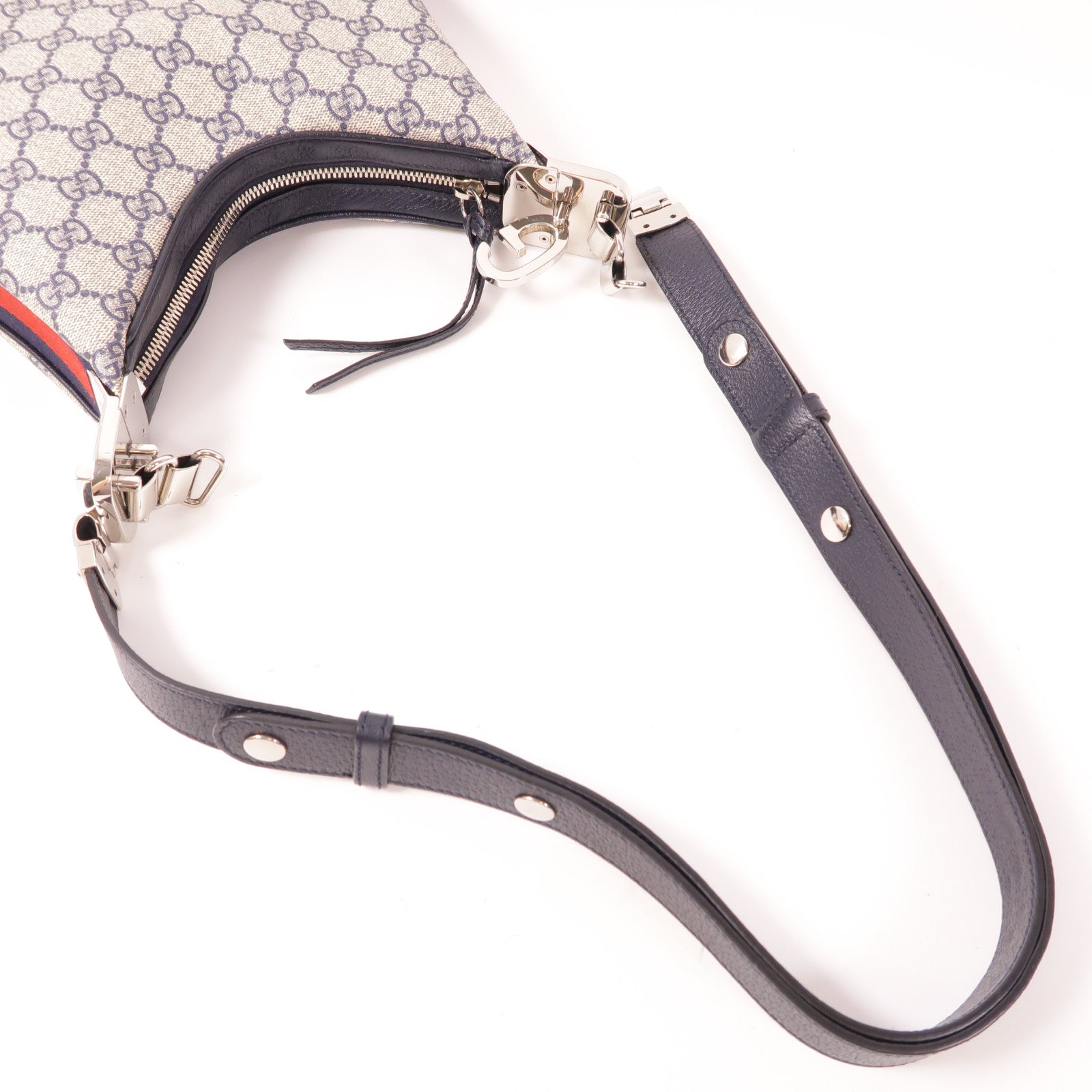 GUCCI GG SHW Attache Small Shoulder Bag 699409 Coated Canvas Navy/Beige/Red