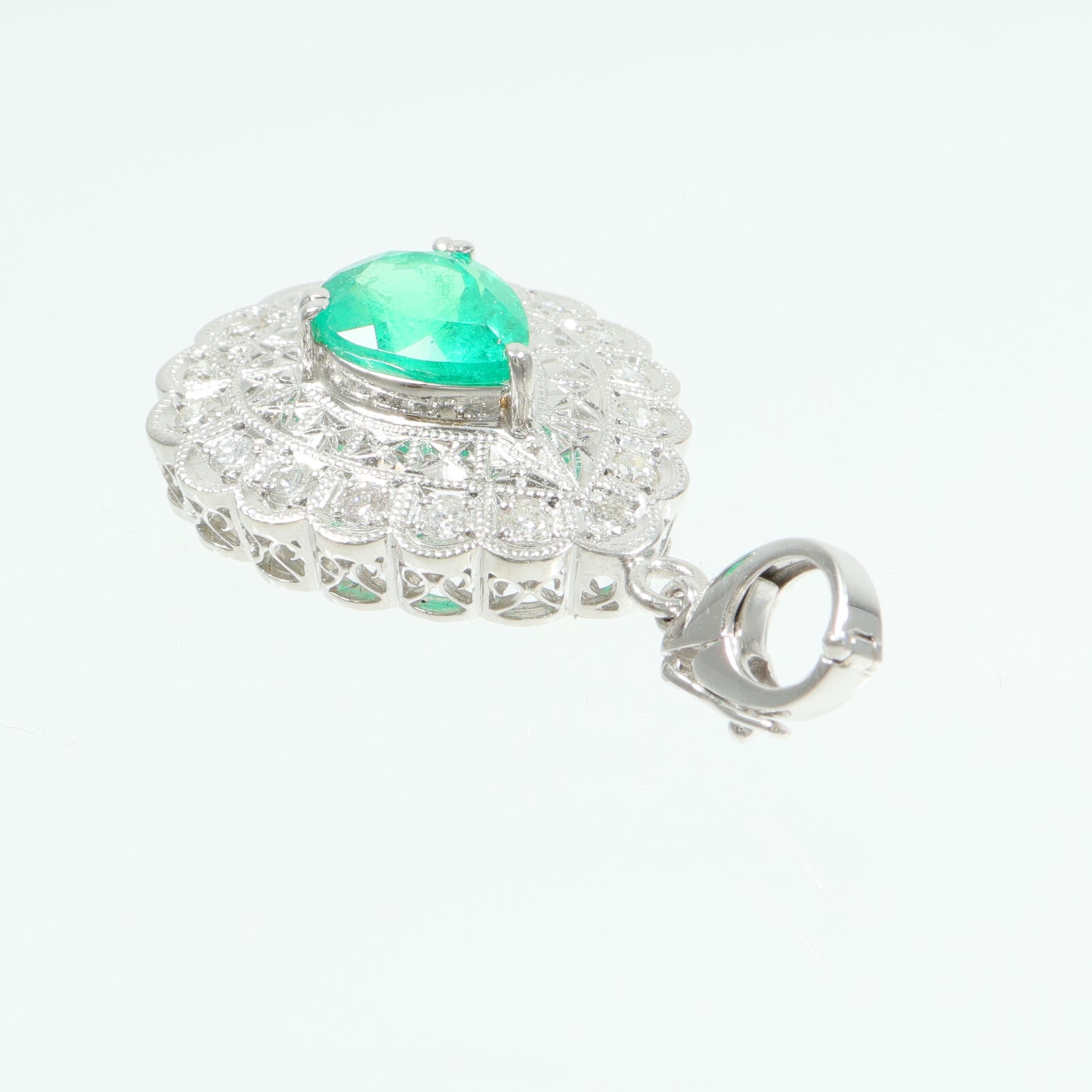 JEWELRY PT900鉑金Emerald Diamond Pendant綠寶石/鑽石吊墜