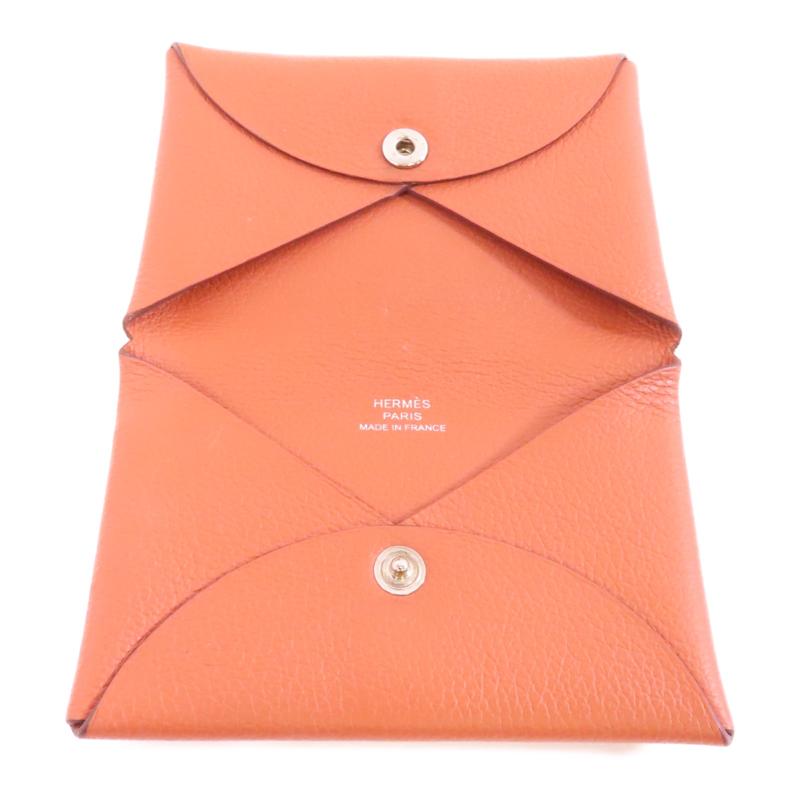 HERMES 【激減優惠】Epsom皮革Calvi銀扣卡片套Potiron啡色