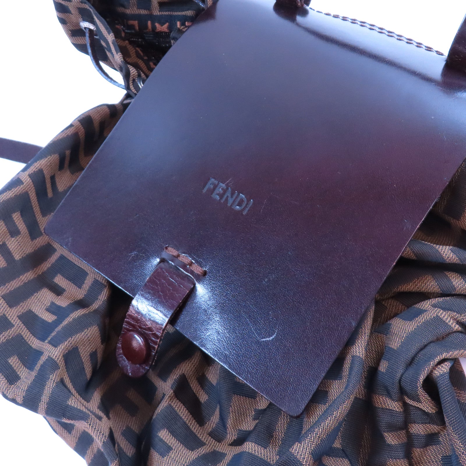 FENDI 牛皮皮革/帆布Backpack金扣背包