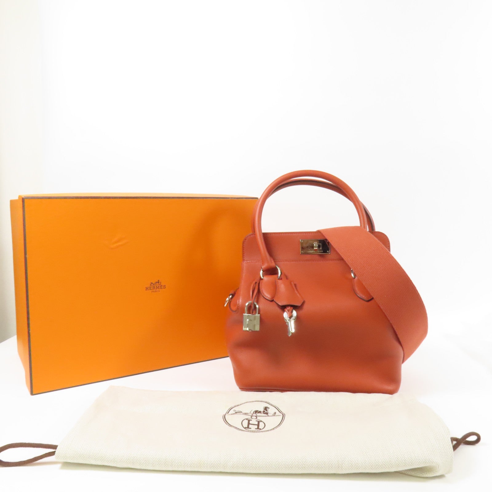 HERMES Evercolor皮革Tool Box 20銀扣手挽肩背兩用袋Brique