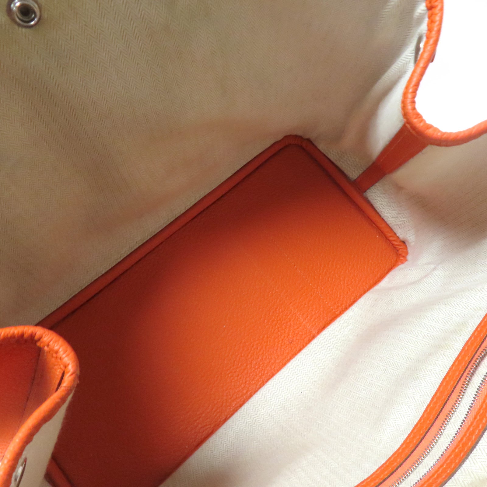 HERMES 【激減優惠】Clemence皮革GardenParty PM銀扣手挽袋火焰橙色