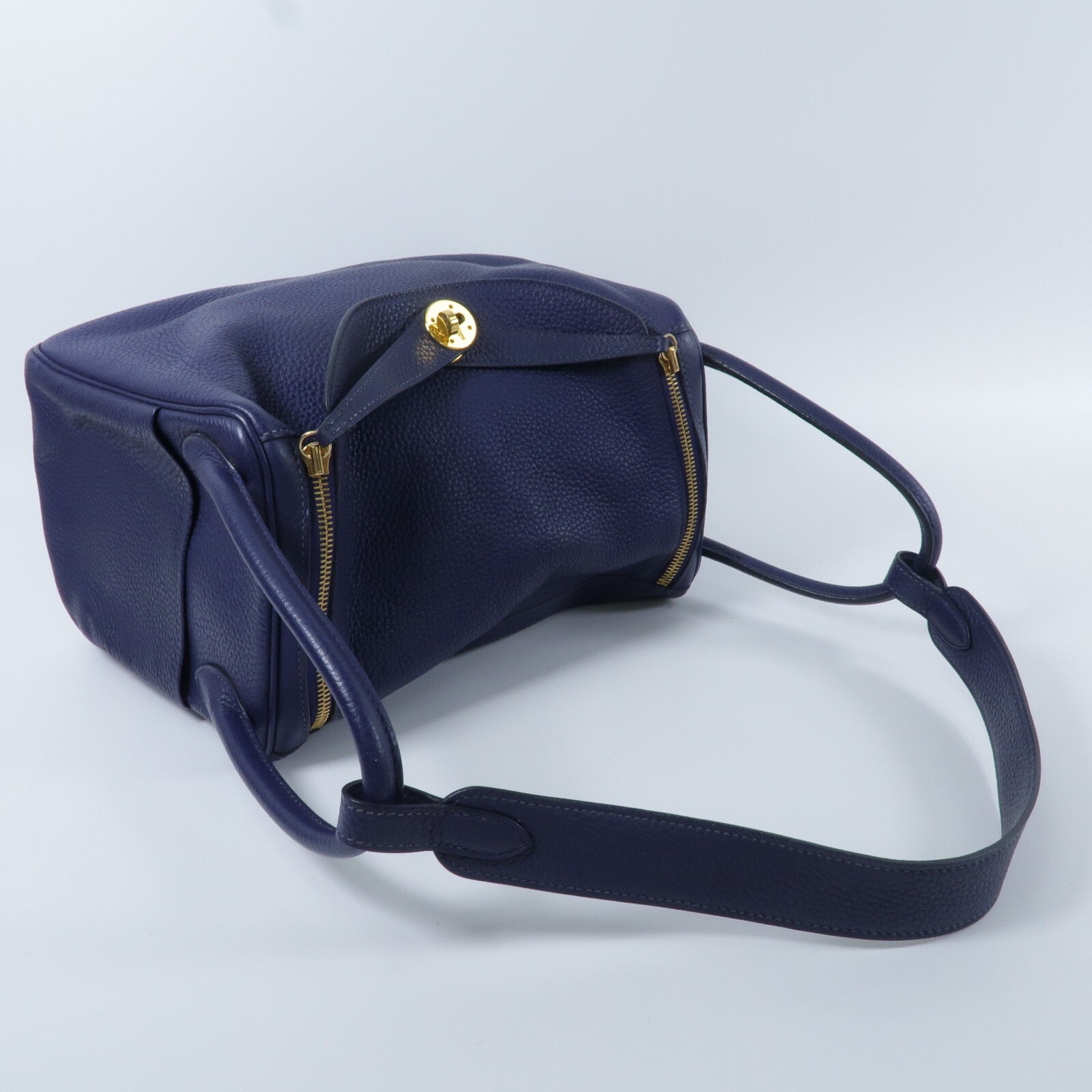 HERMES Clemence皮革Lindy 30手挽肩背兩用袋Bleu Encre