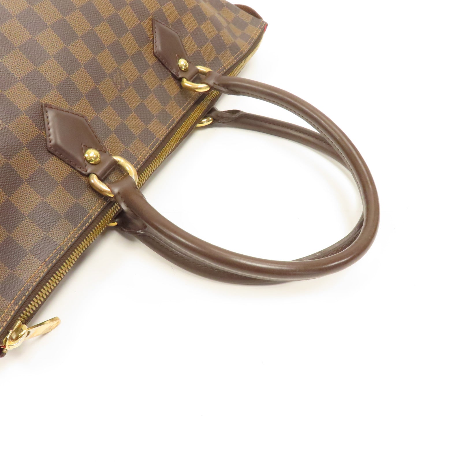 LOUIS VUITTON Damier Ebene Saleya MM金扣肩背袋棕色