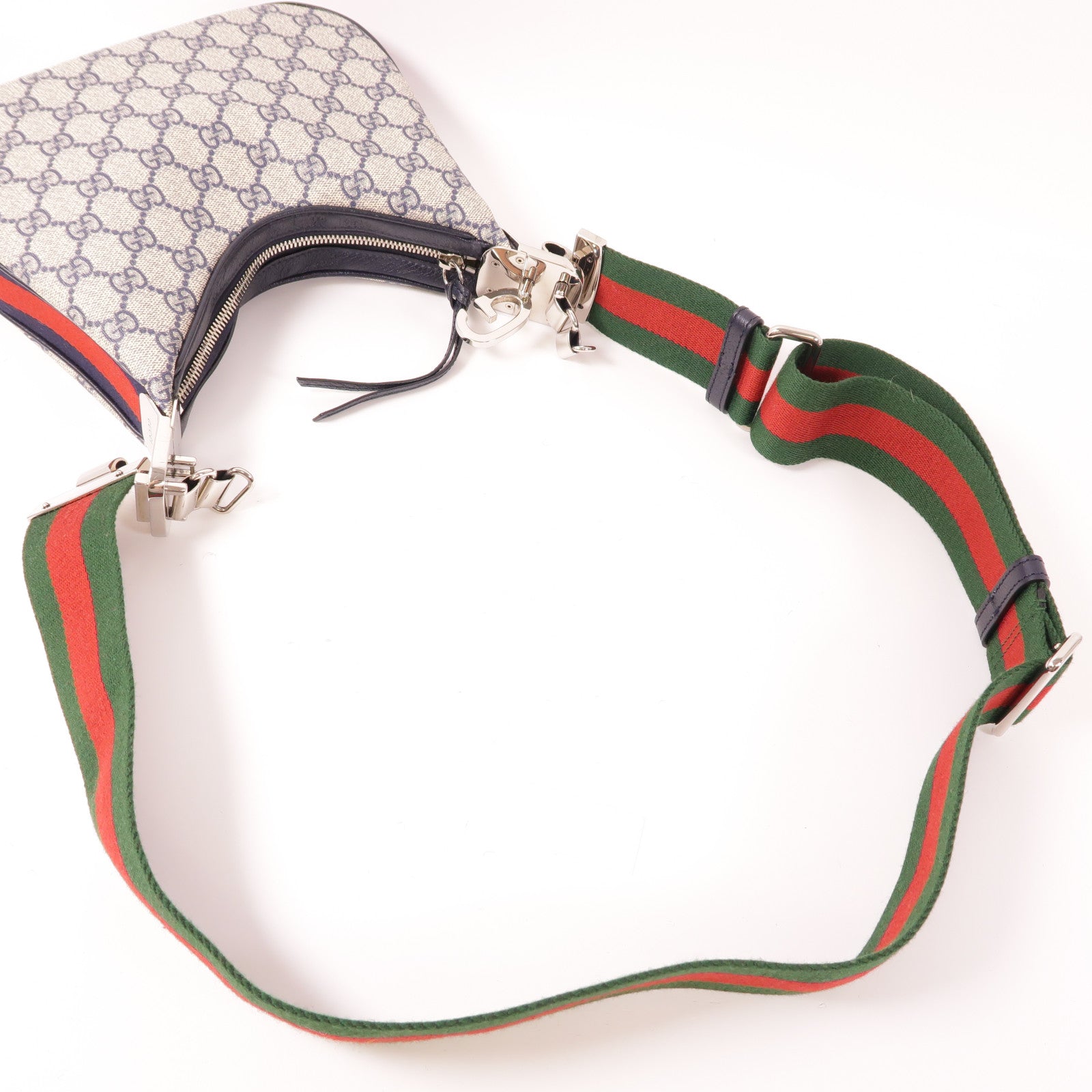 GUCCI GG SHW Attache Small Shoulder Bag 699409 Coated Canvas Navy/Beige/Red