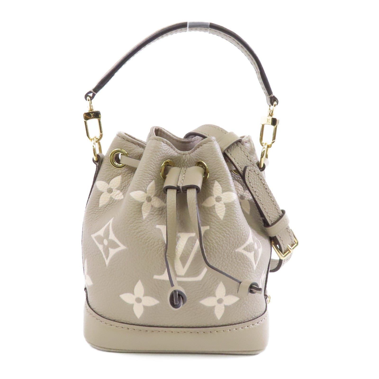 LOUIS VUITTON Monogram Empreinte Nano Noe金扣手挽肩背兩用袋米色