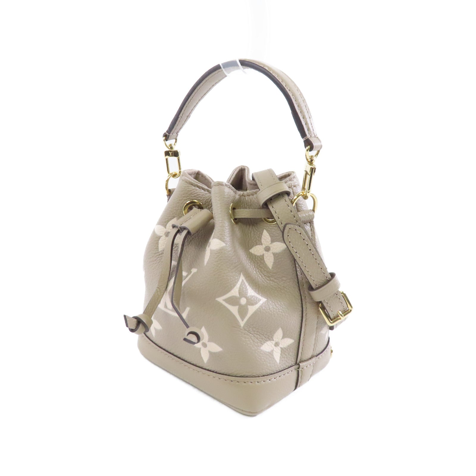 LOUIS VUITTON Monogram Empreinte Nano Noe金扣手挽肩背兩用袋米色