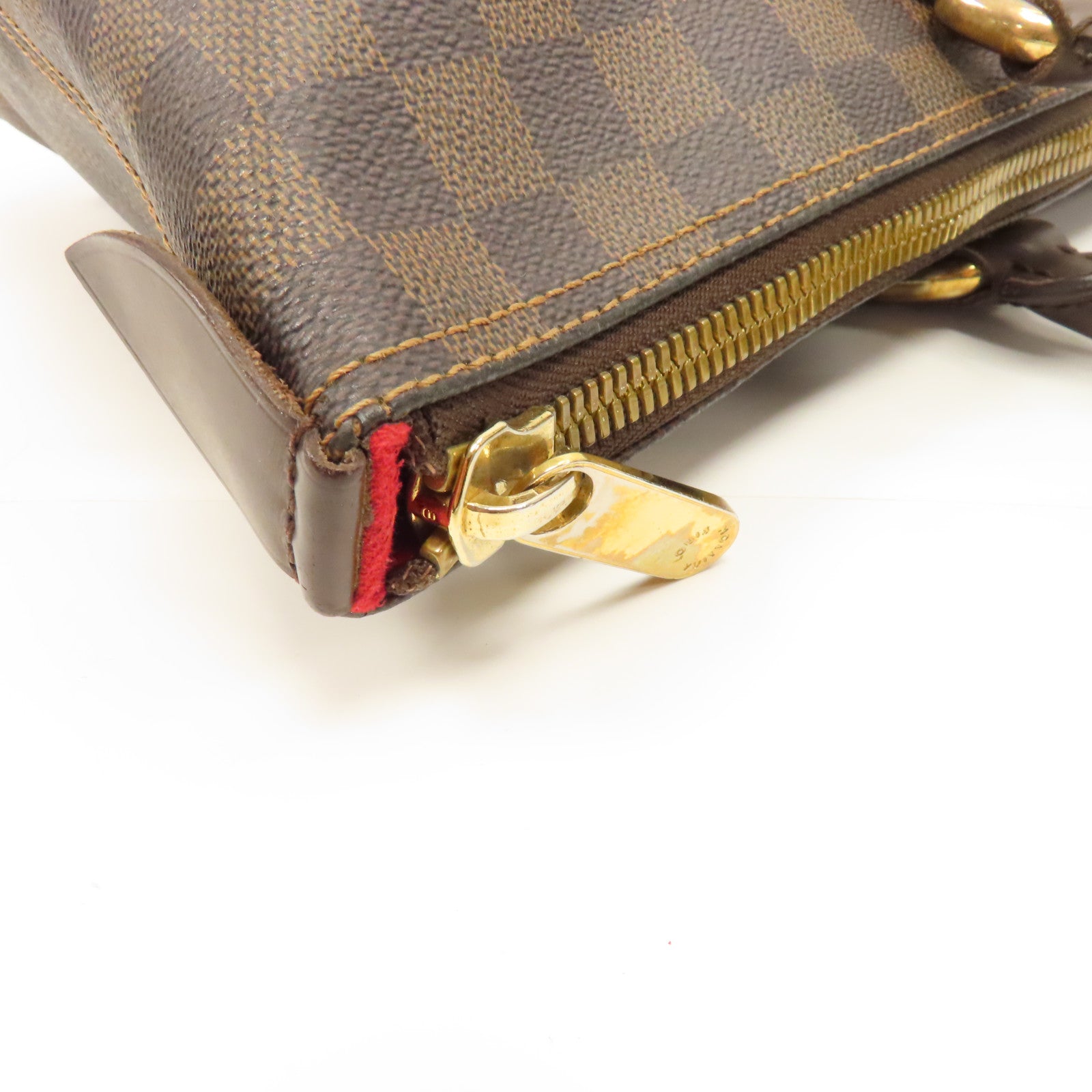 LOUIS VUITTON Damier Ebene Saleya MM金扣肩背袋棕色