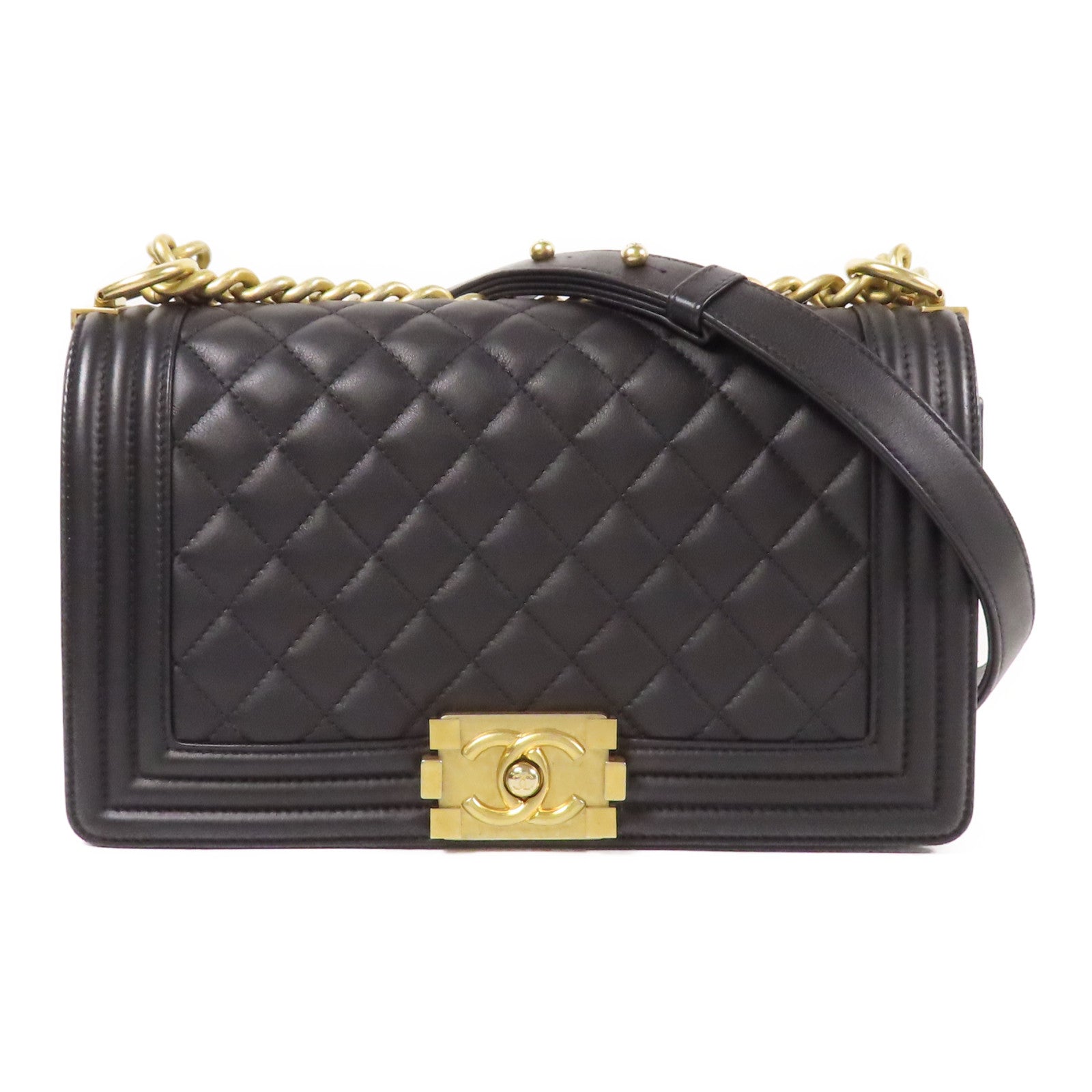 CHANEL 牛皮皮革Boy 25金扣肩背袋