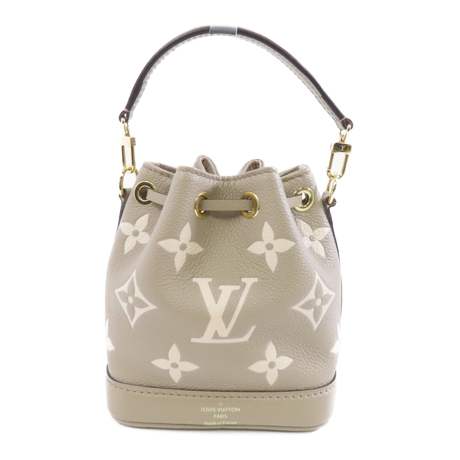 LOUIS VUITTON Monogram Empreinte Nano Noe金扣手挽肩背兩用袋米色