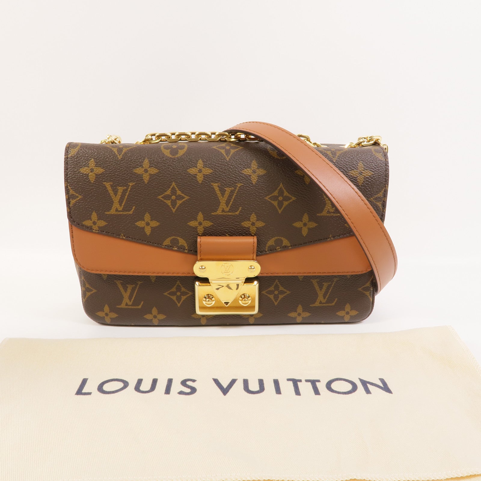LOUIS VUITTON Monogram Marceau金扣鏈帶肩背袋棕色