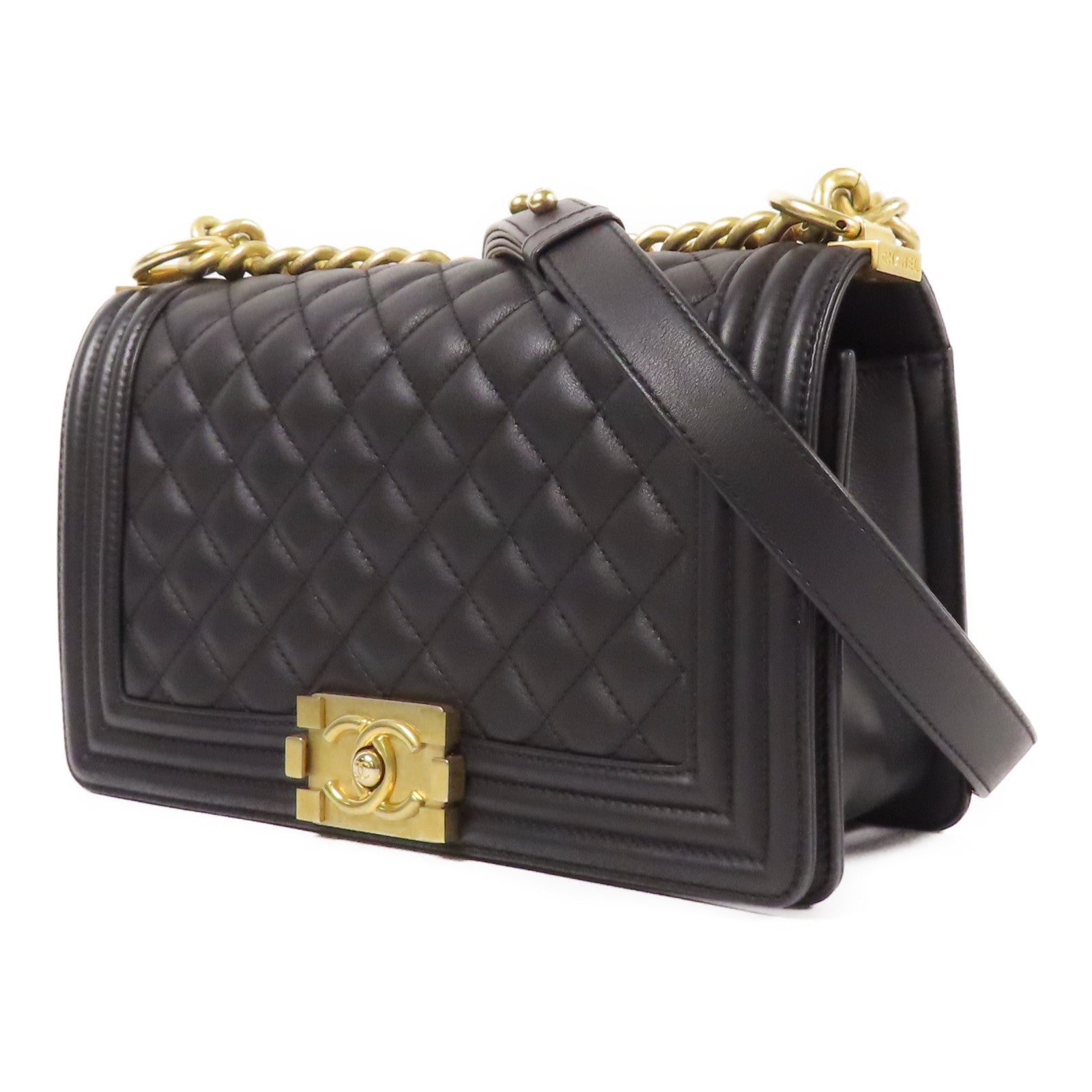 CHANEL 牛皮皮革Boy 25金扣肩背袋