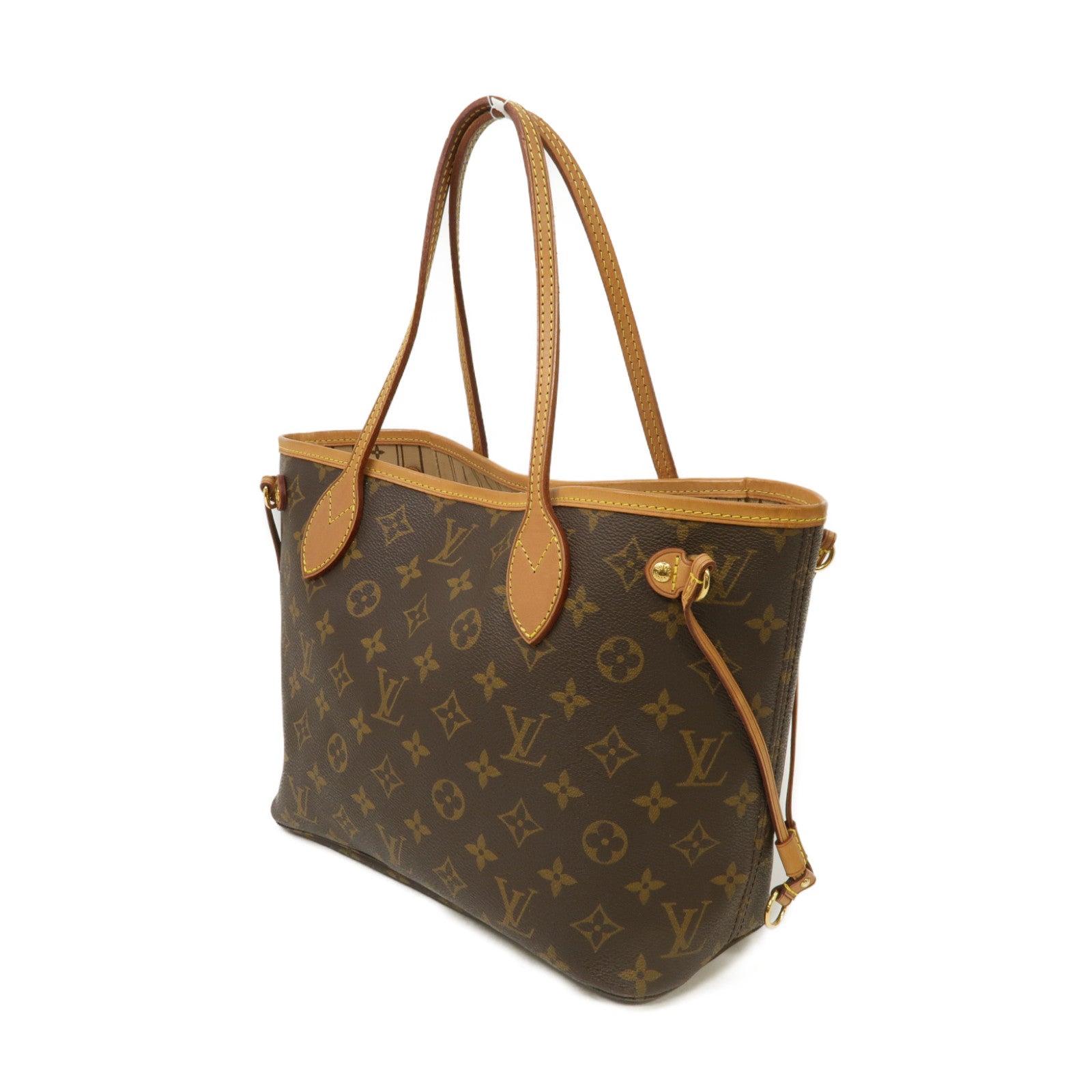 LOUIS VUITTON Monogram Neverfull PM金扣手挽袋啡色