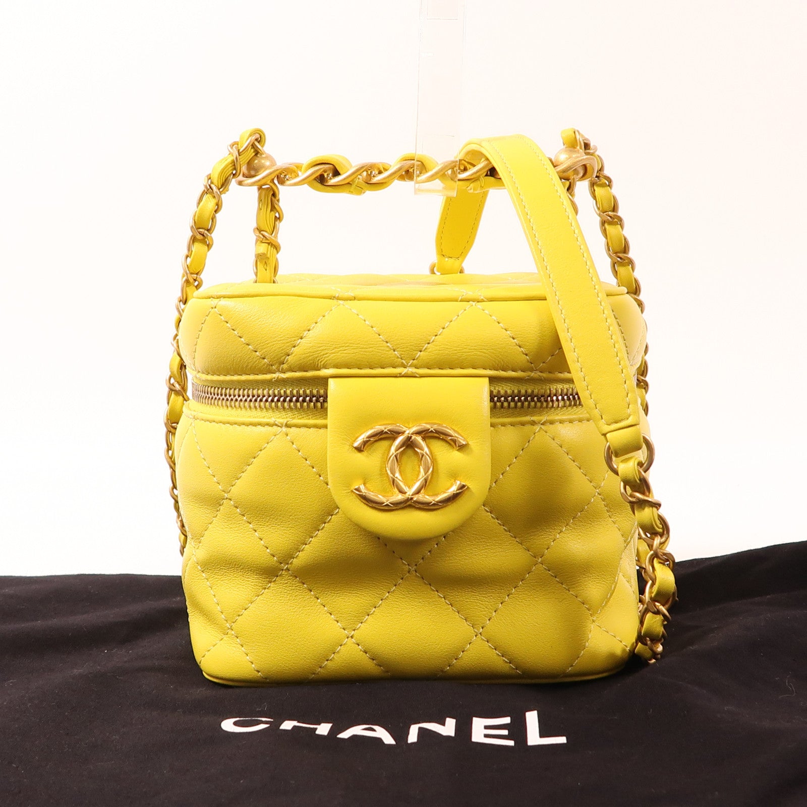 CHANEL 牛皮皮革Chain Shoulder Bag金扣鏈帶手挽肩背兩用袋