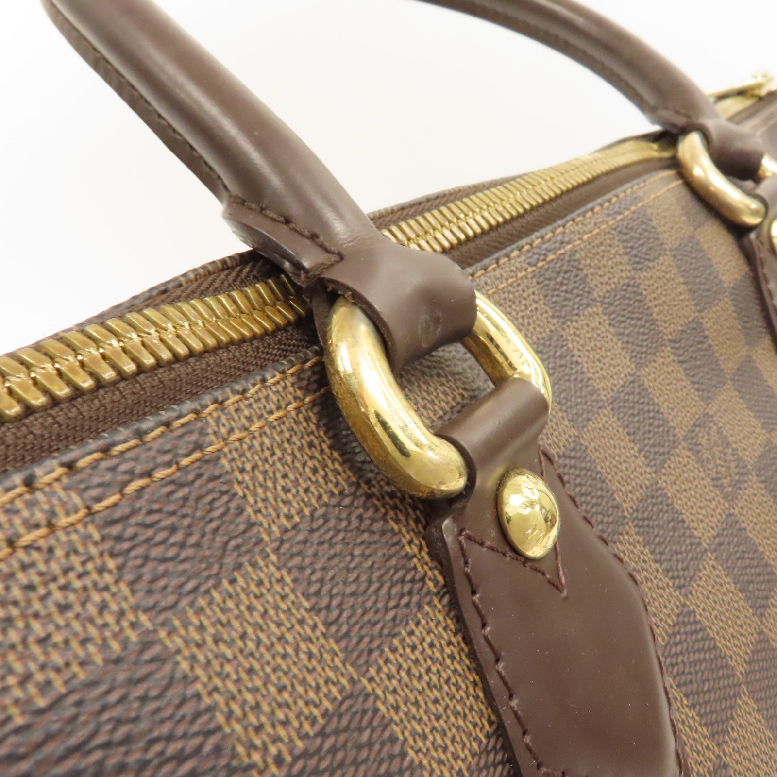 LOUIS VUITTON Damier Ebene Saleya MM金扣肩背袋棕色
