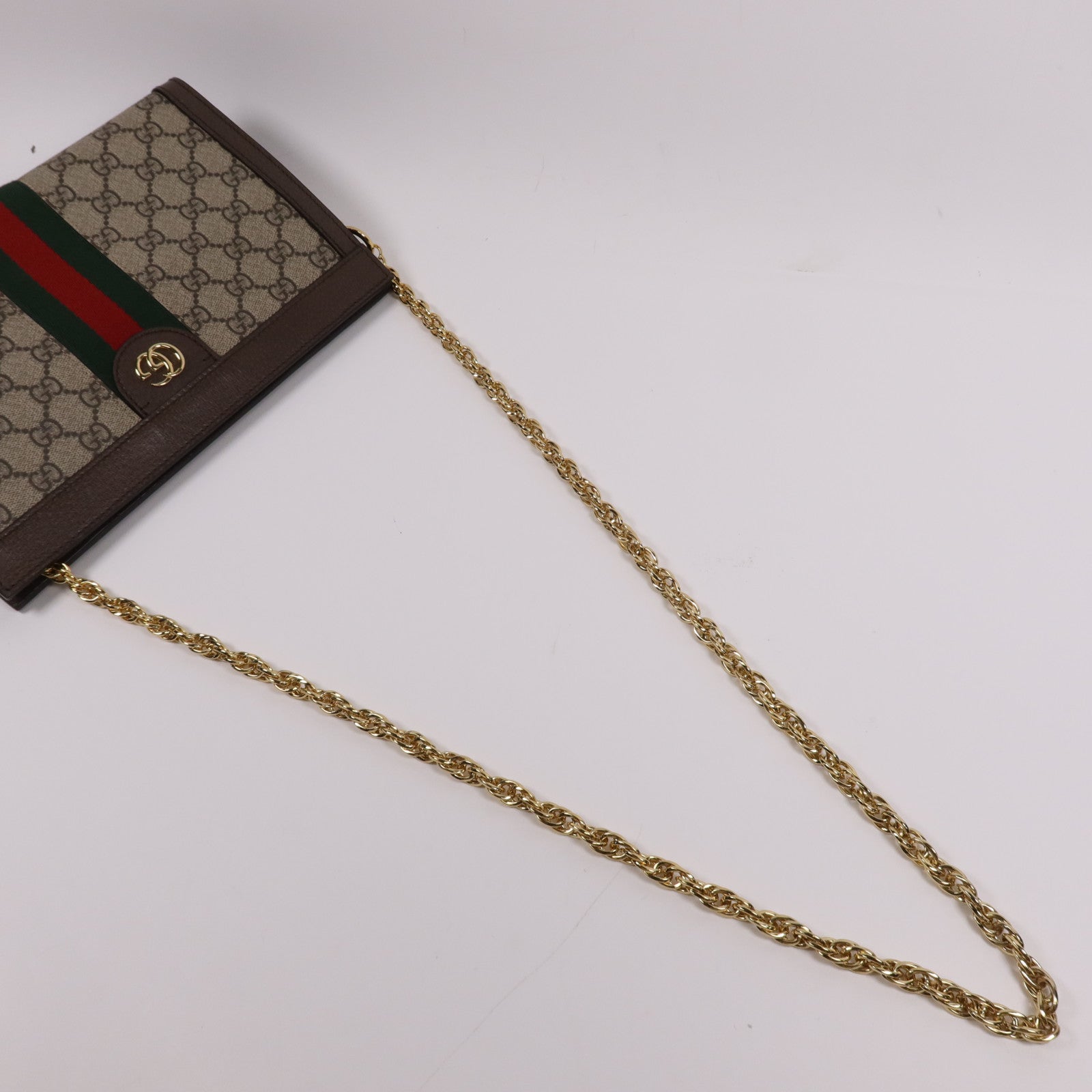 GUCCI 【激減優惠】塗層帆布Ophidia GG金扣鏈帶肩背袋