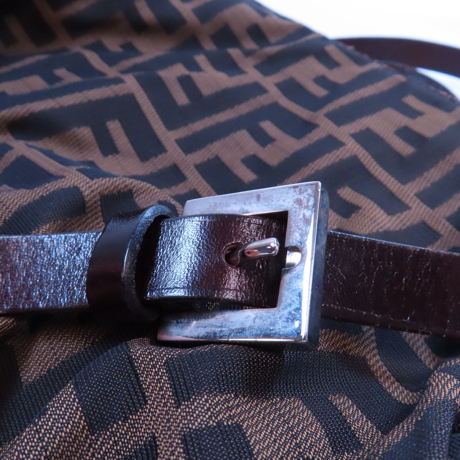 FENDI 牛皮皮革/帆布Backpack金扣背包