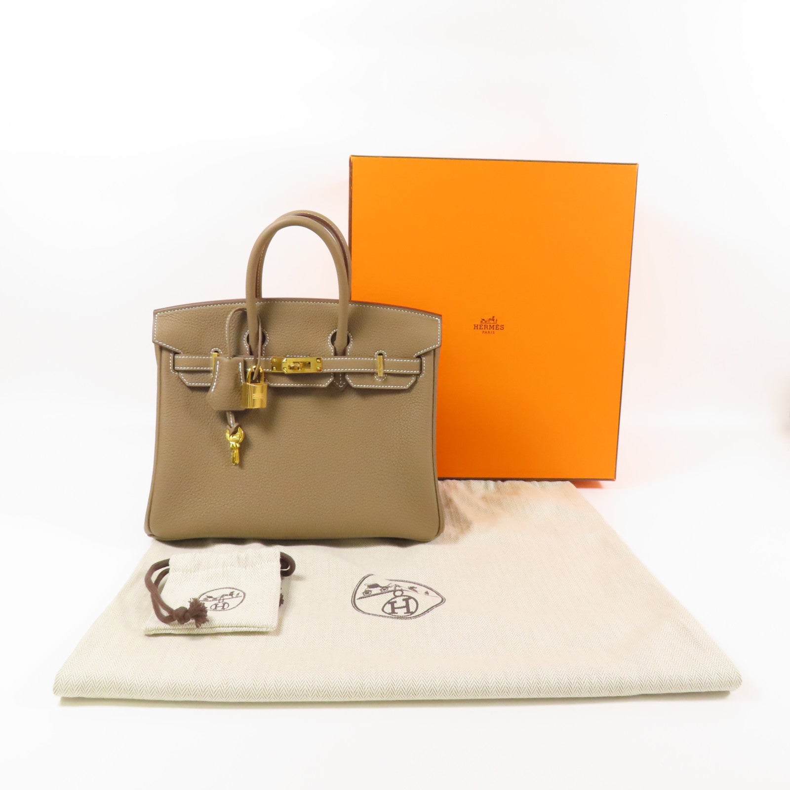 HERMES 【激減優惠】Togo皮革金扣Birkin 25手挽袋Etoupe