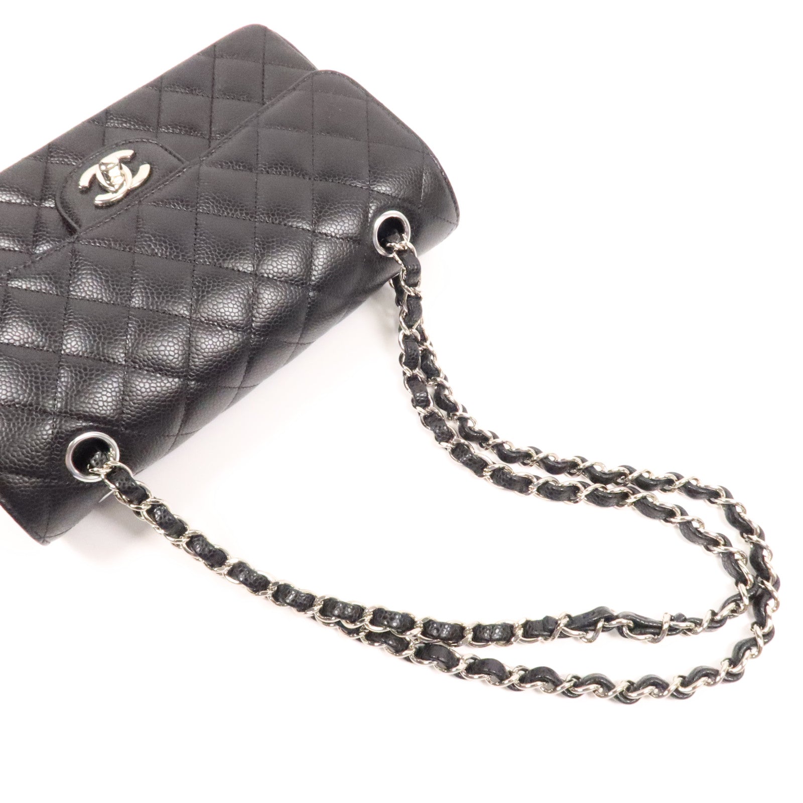 CHANEL 牛皮皮革Classic 23cm銀扣鏈帶肩背袋
