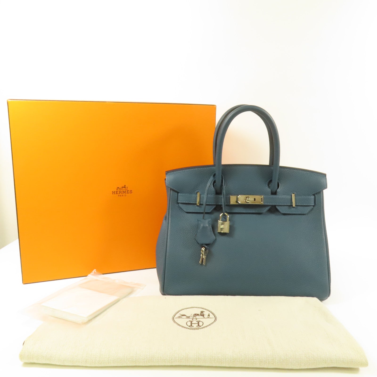 HERMES Clemence皮革Birkin 30銀扣手挽袋Vert Bosphore