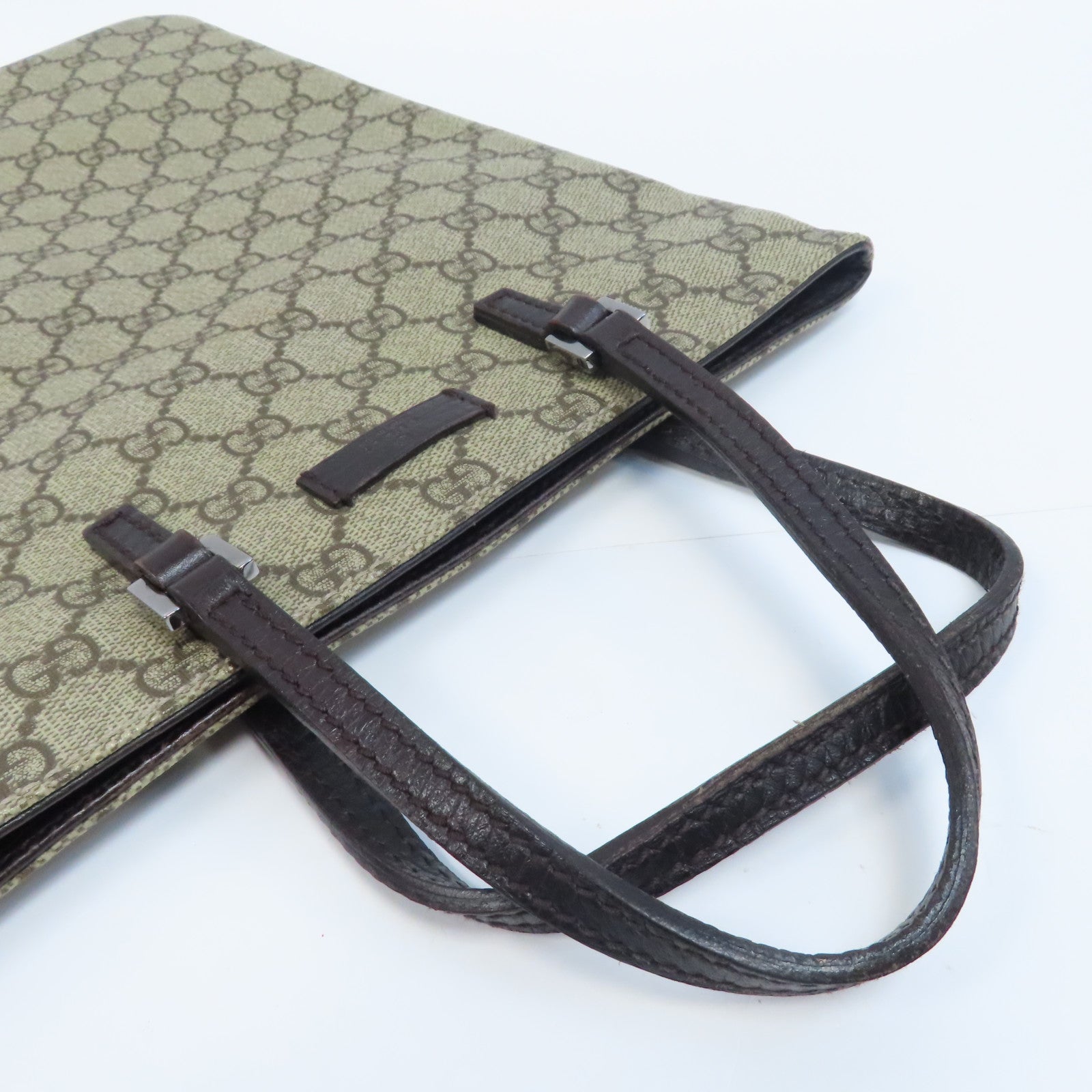 GUCCI 塗層帆布Tote Bag銀扣手挽袋啡色