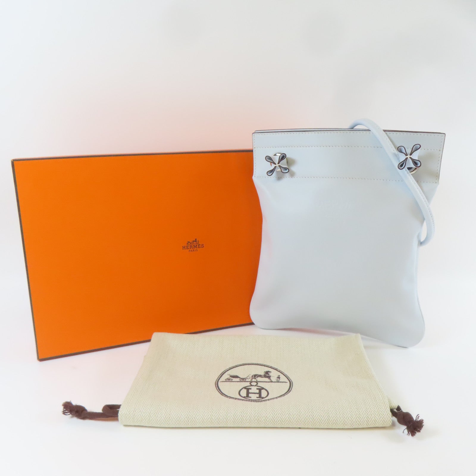 HERMES Veau Swift皮革Aline銀扣肩背袋霧藍色