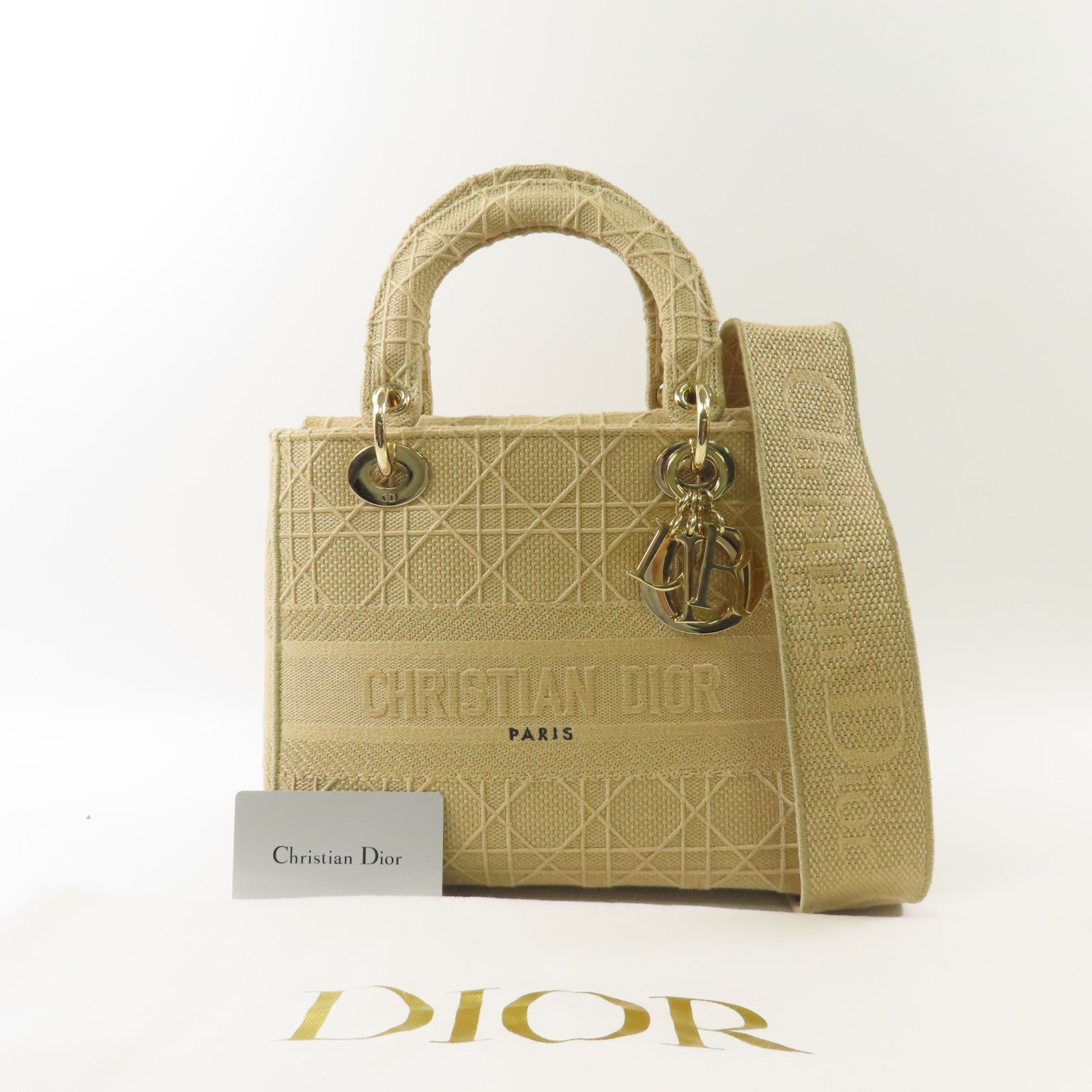 Dior 帆布Lady Dior金扣手挽肩背兩用袋
