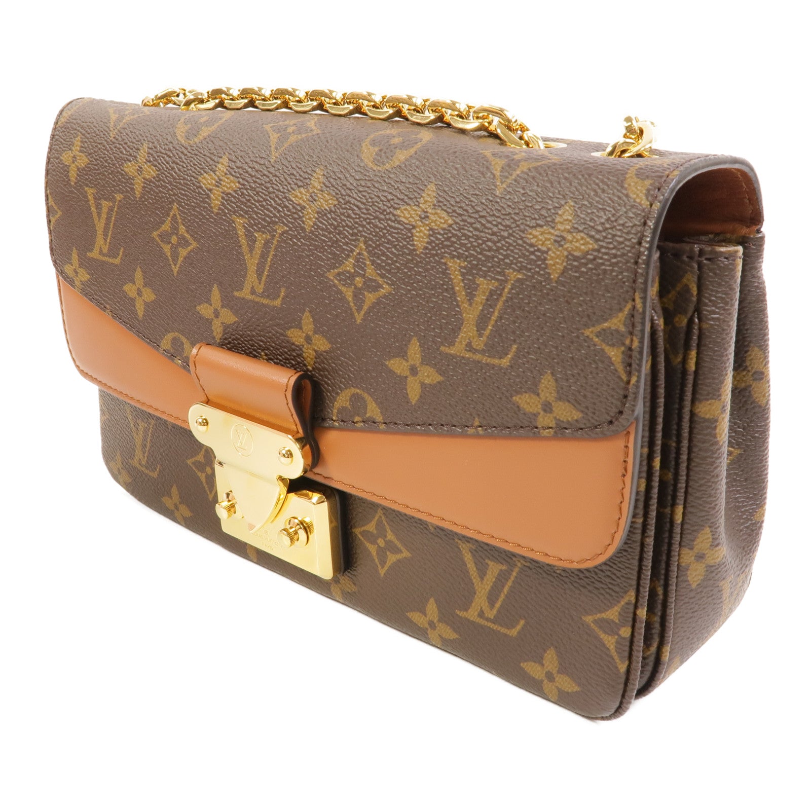 LOUIS VUITTON Monogram Marceau金扣鏈帶肩背袋棕色
