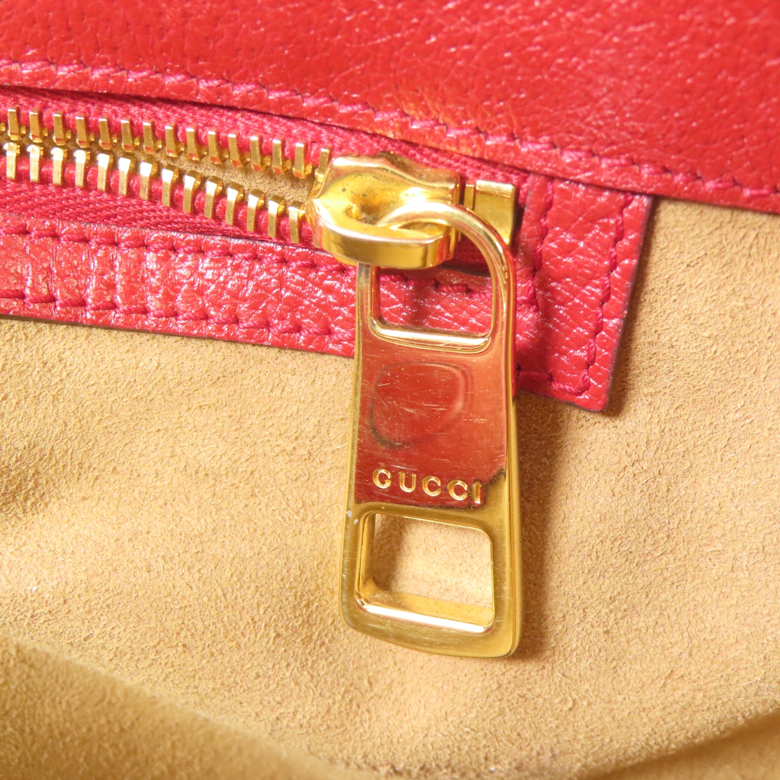 GUCCI 塗層帆布/皮革Bamboo Shopper金扣手挽肩背兩用袋棕色/紅色