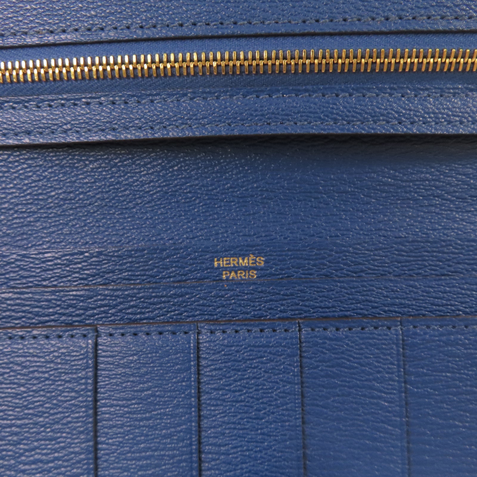 HERMES 鱷魚皮革Bearn bi-fold Long wallet金扣長錢包藍色