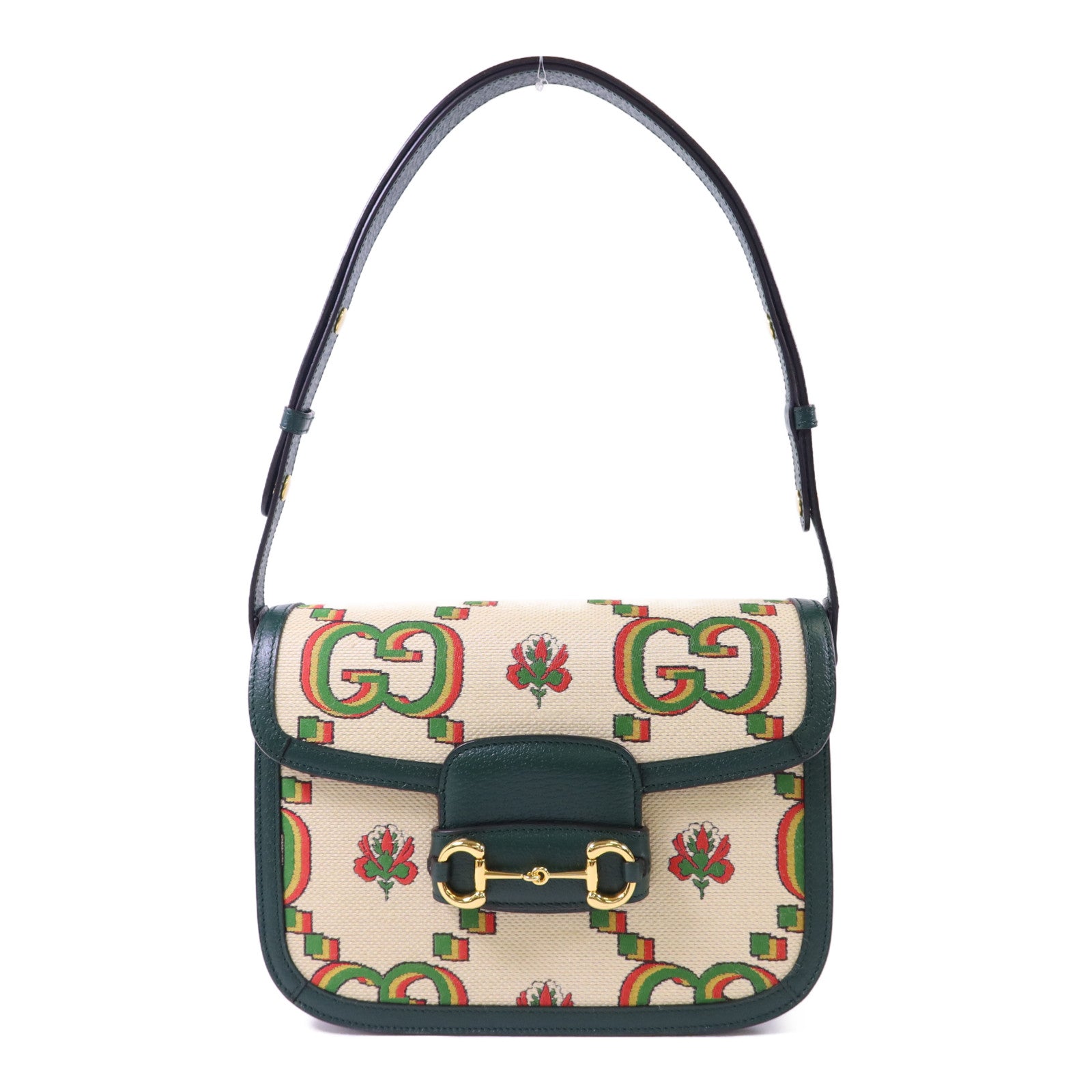 GUCCI 帆布Horsebit 1955 Medium金扣肩背袋