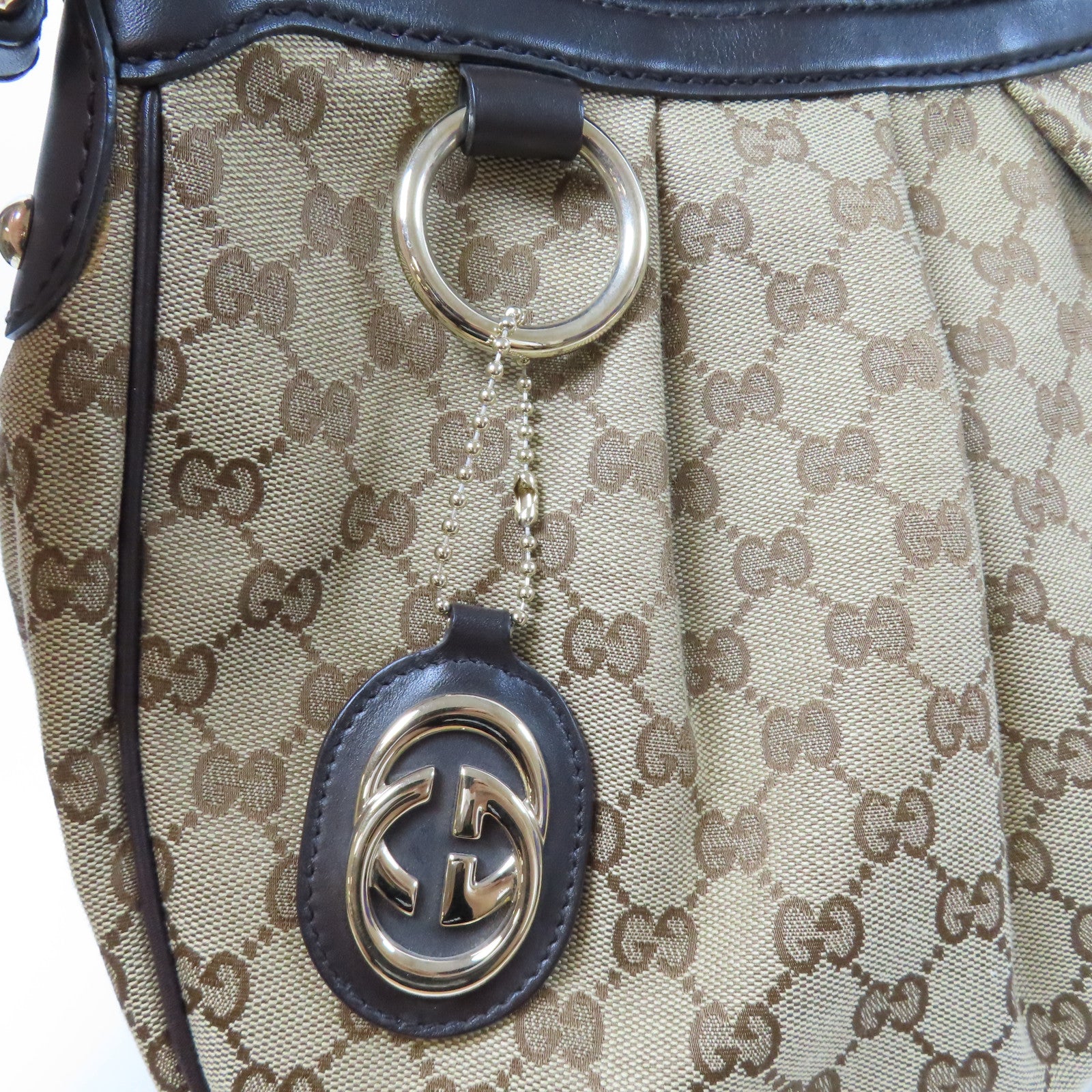 GUCCI 帆布Sukey金扣肩背袋啡色