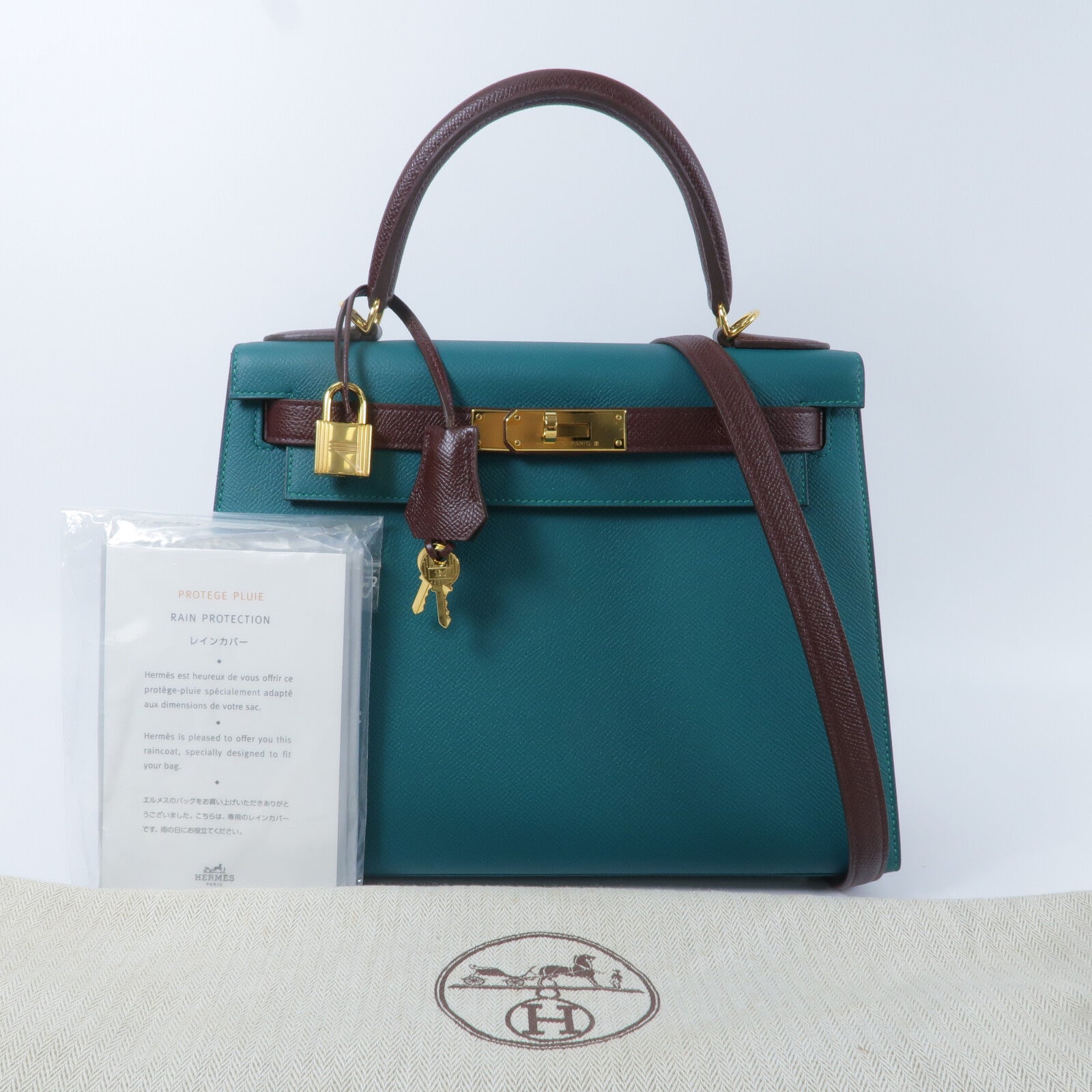 HERMES Epsom皮革Kelly 28 SPO手挽肩背兩用袋Malachite/Rouge Sell