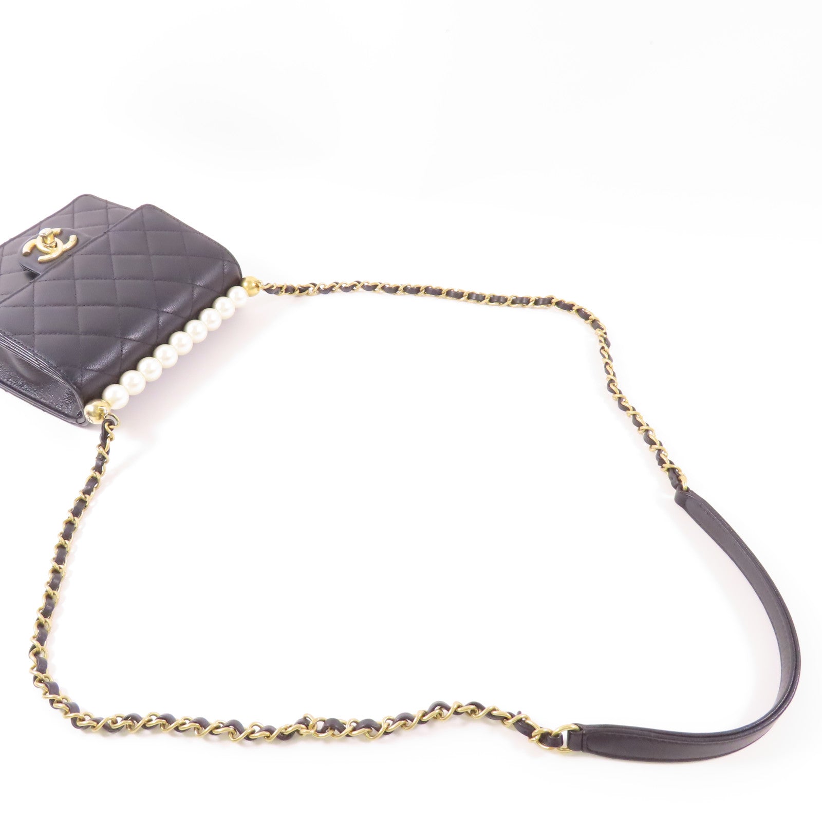 CHANEL CC GHW Chain Shoulder Bag Lambskin Leather Black