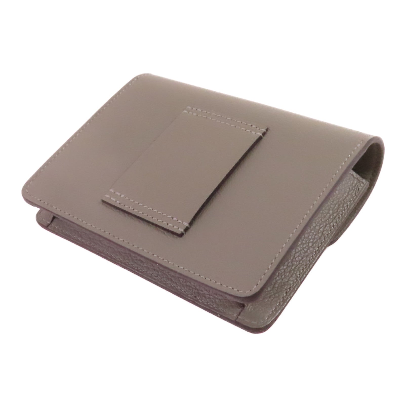 HERMES Evercolor皮革Roulis Slim Belt Wallet金扣短錢包Gris Meyer積雨雲灰色