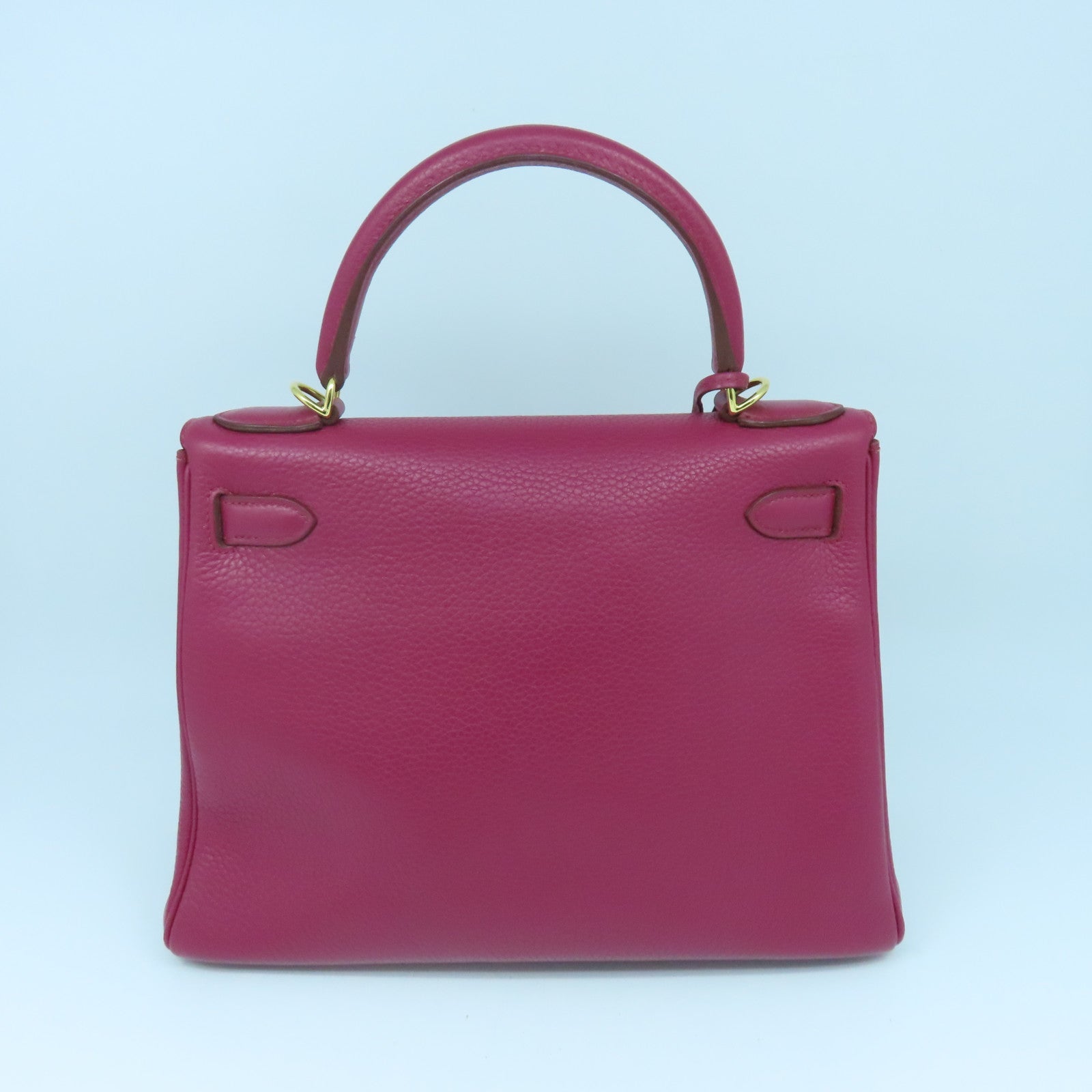 HERMES Clemence皮革Kelly 28金扣手挽袋Rubis红色