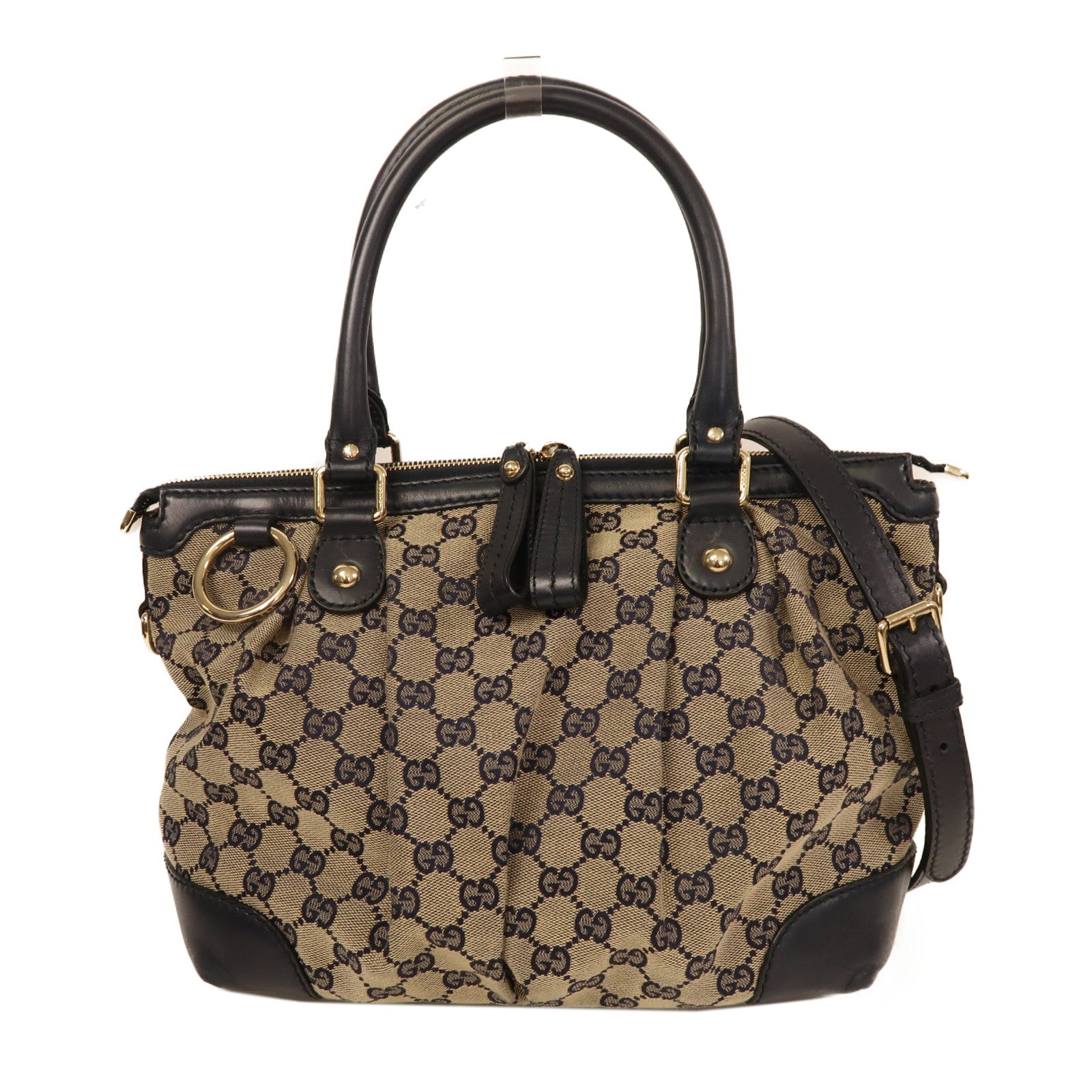 GUCCI 帆布2 Way Shoulder金扣手挽肩背兩用袋米色/藍色