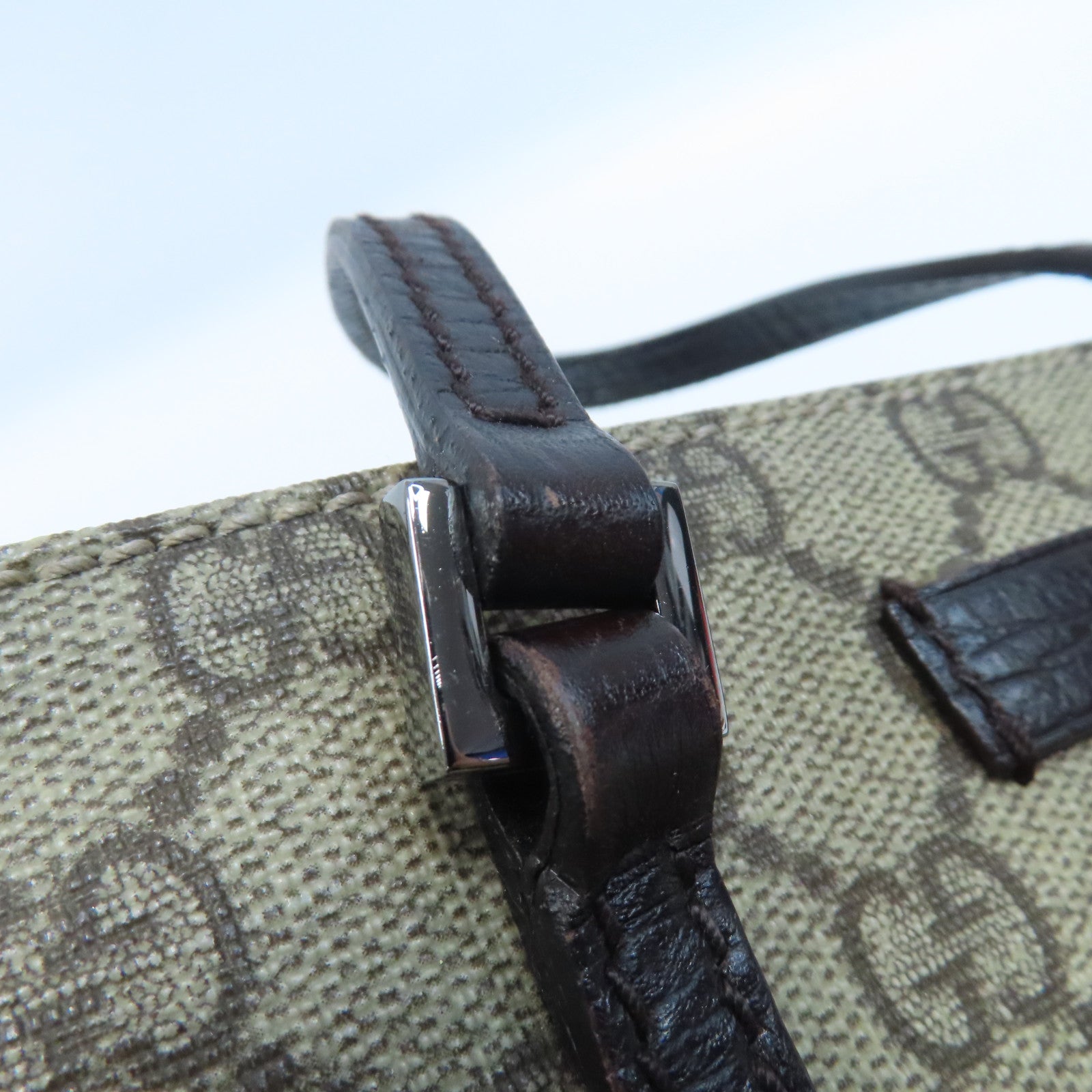 GUCCI 塗層帆布Tote Bag銀扣手挽袋啡色