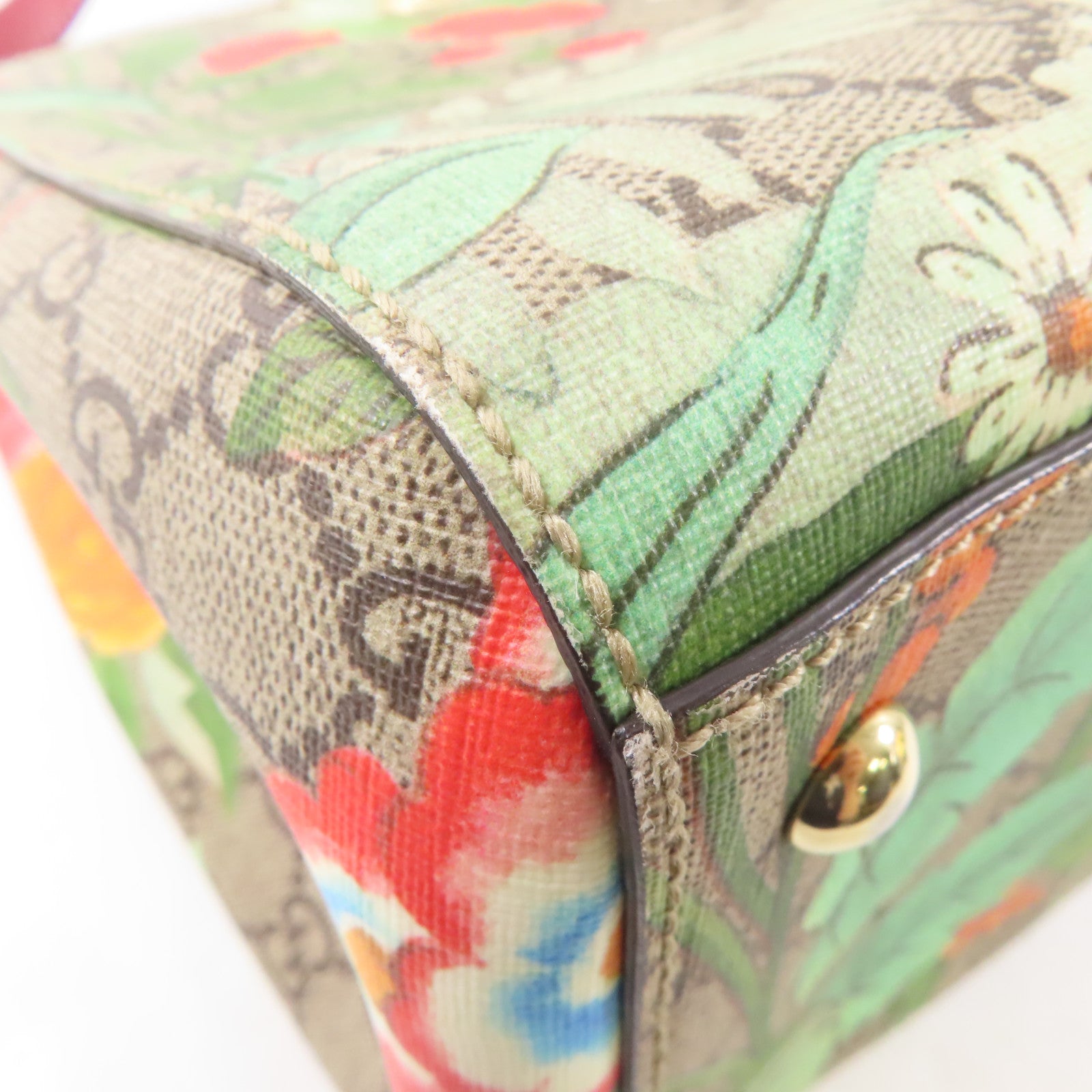 GUCCI 塗層帆布/皮革Bamboo Shopper金扣手挽肩背兩用袋棕色/紅色