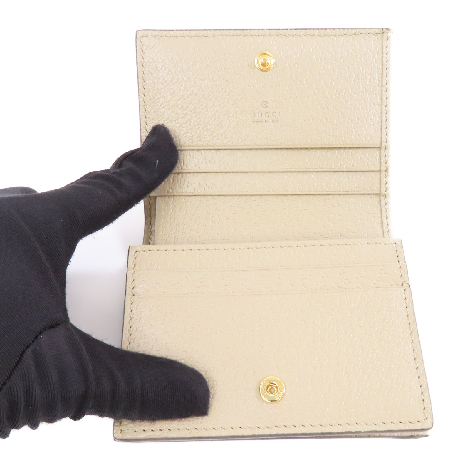 GUCCI 塗層帆布Ophidia Case Wallet金扣錢包米色