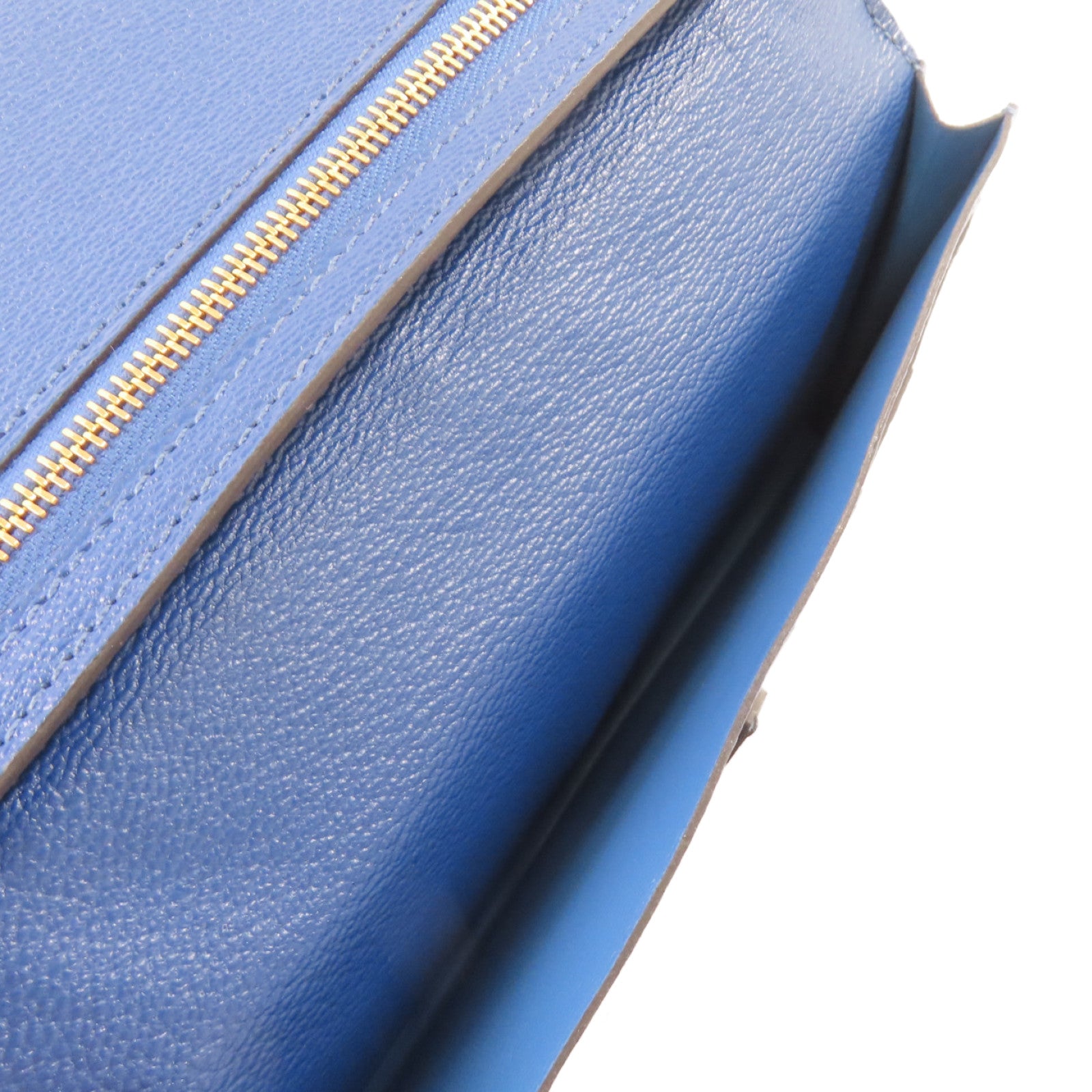 HERMES 鱷魚皮革Bearn bi-fold Long wallet金扣長錢包藍色