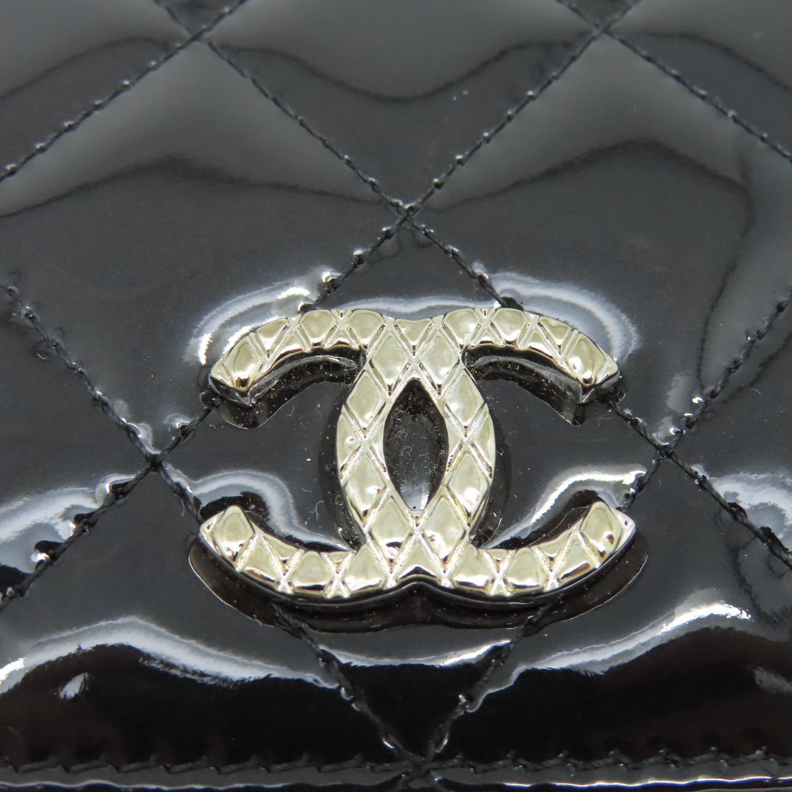 CHANEL 菱格漆皮皮革Long Wallet金扣長錢包黒色