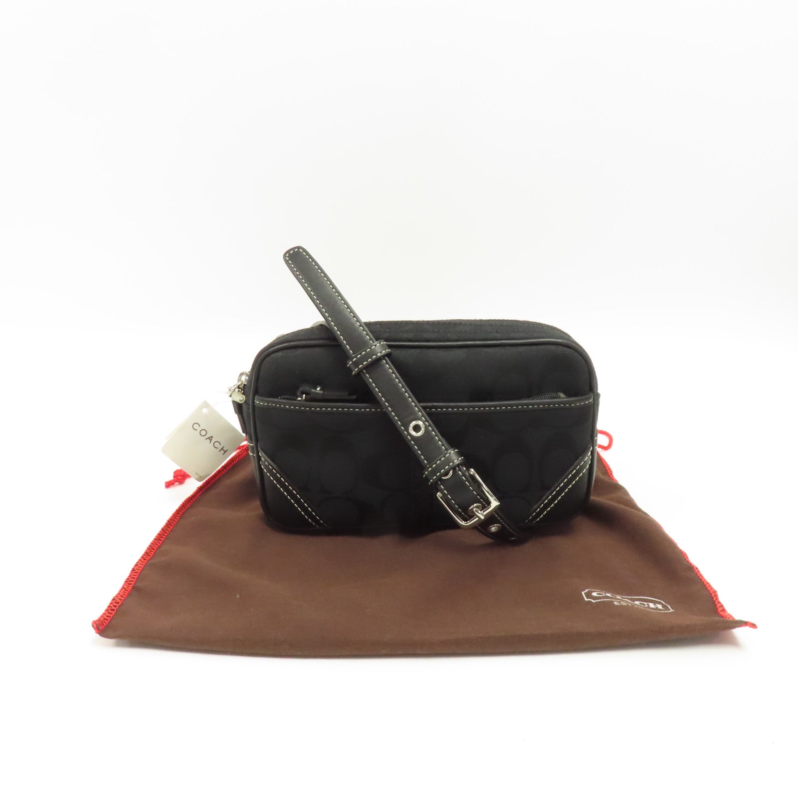 COACH 帆布Waist Bag銀扣腰包黑色