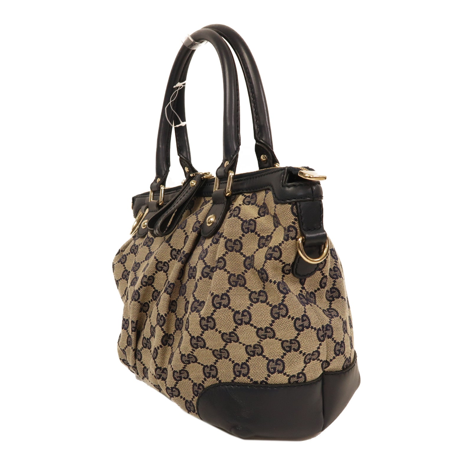GUCCI 帆布2 Way Shoulder金扣手挽肩背兩用袋米色/藍色