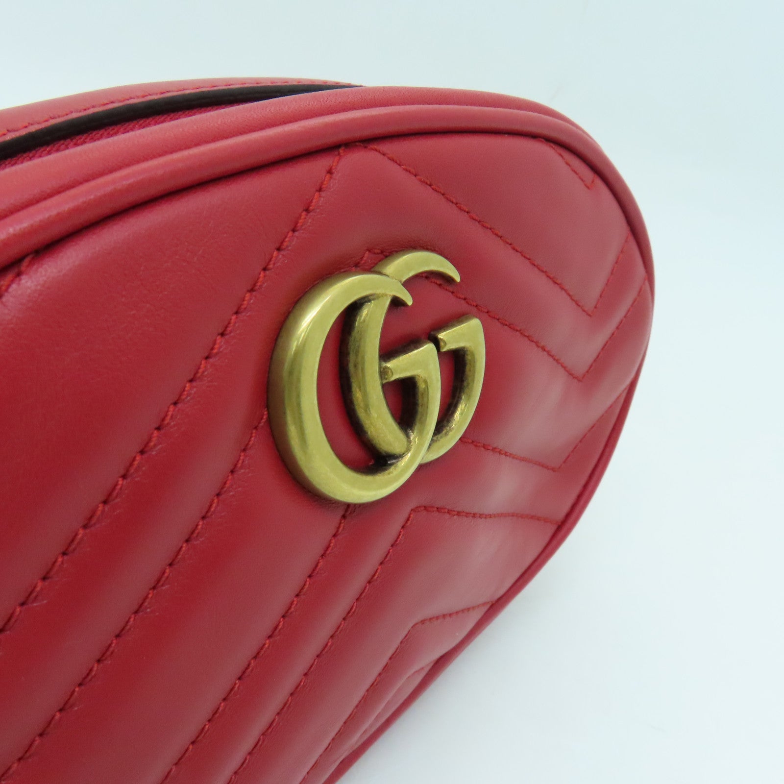 GUCCI 【激減優惠】斜紋牛皮皮革GG Marmont金扣腰包紅色