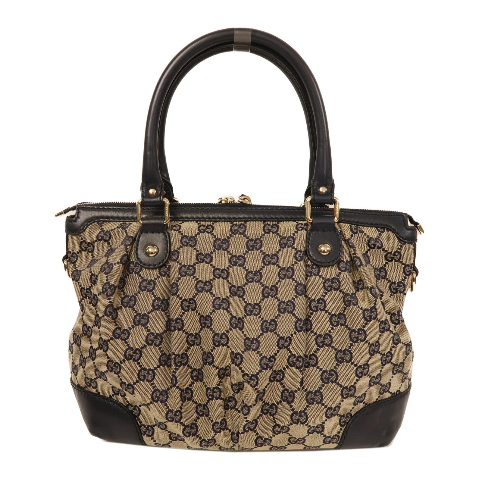 GUCCI 帆布2 Way Shoulder金扣手挽肩背兩用袋米色/藍色